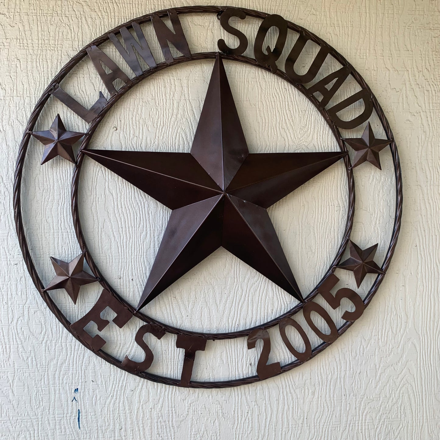 LAWN SQUAD STYLE CUSTOM BARN STAR NAME YOUR CUSTOM NAME STAR METAL NAME BARN STAR WITH TWISTED ROPE RING DESIGN METAL WALL 3d STAR ART WESTERN HOME DECOR RUSTIC BRONZE NEW