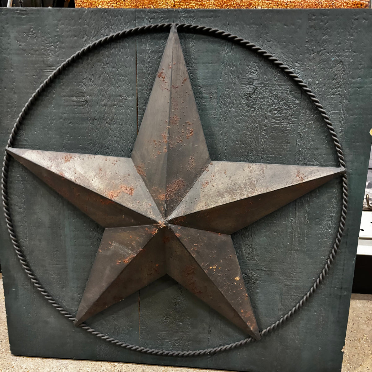 METAL STAR ON WOOD PANEL WESTERN HOME DECOR HANDMADE