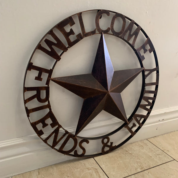 WELCOME FRIENDS FAMILY BARN METAL STAR WALL ART WESTERN HOME DECOR HANDMADE NEW