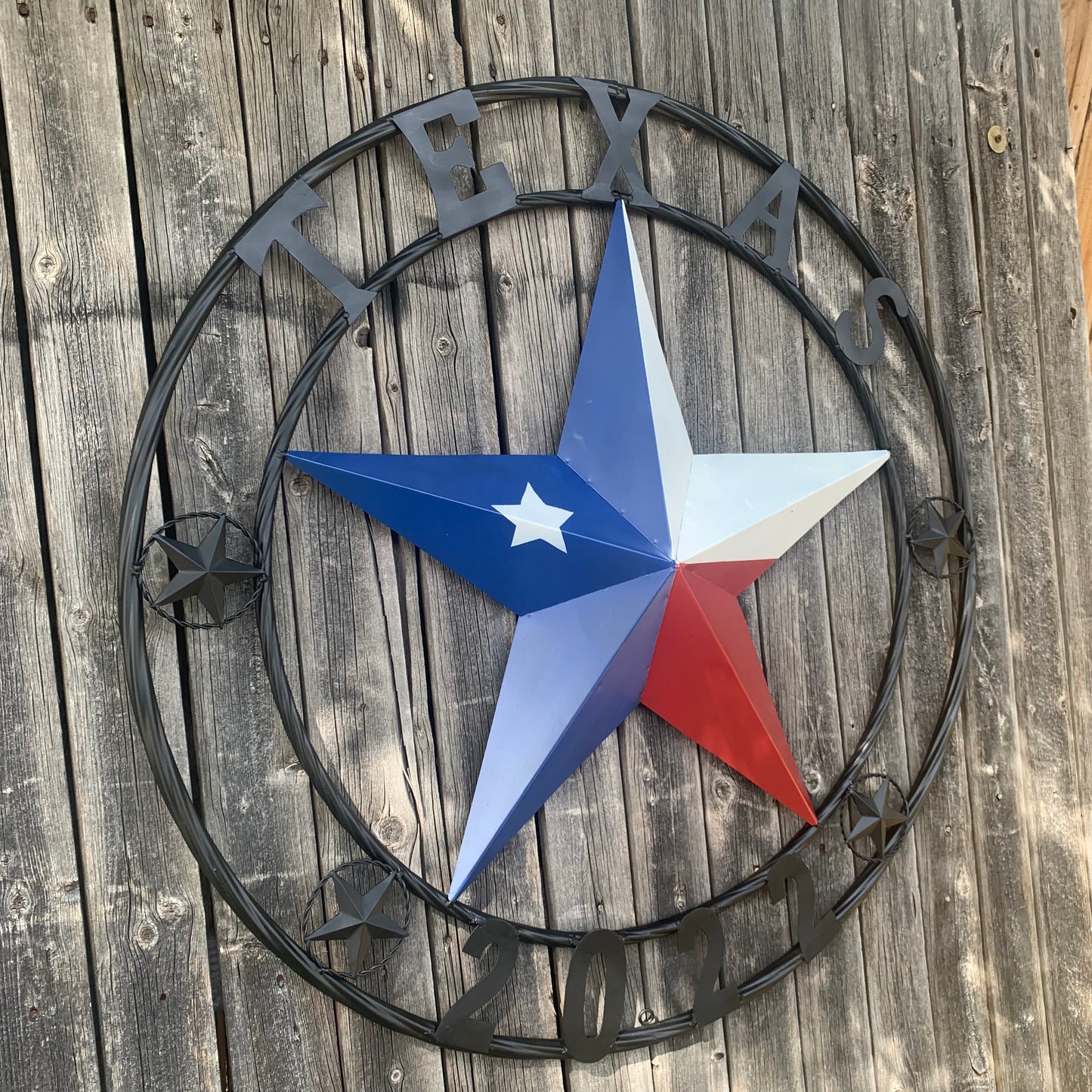 TEXAS 2022 STYLE CUSTOM NAME BARN STAR METAL LONESTAR 3d TWISTED BLACK ROPE RING WESTERN HOME DECOR   HANDMADE 24",32",36"