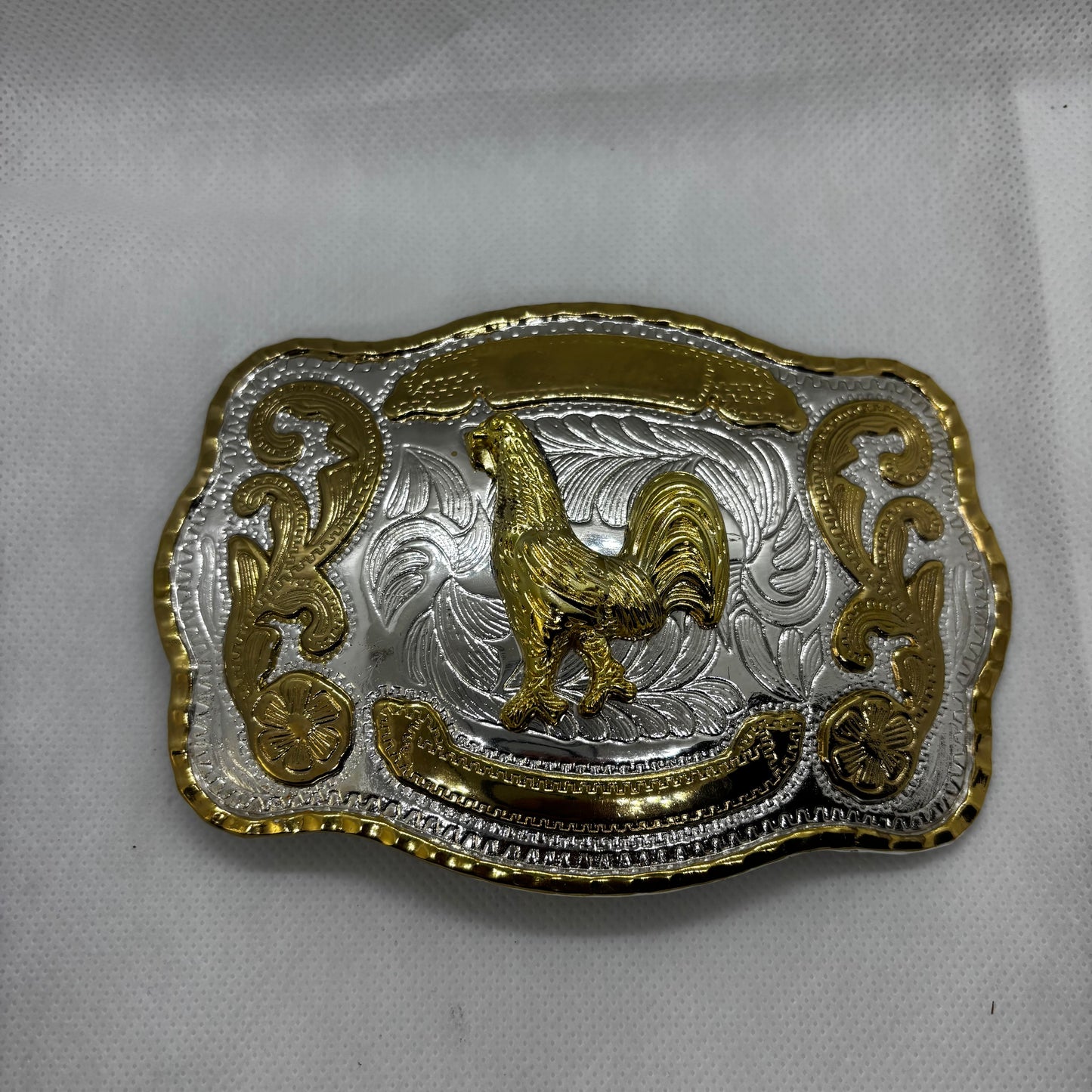 ROOSTER BELT BUCKLE GOLD SILVER WESTERN BUCKLE CRAFT HANDMADE 5.5" X 4" #EH13802