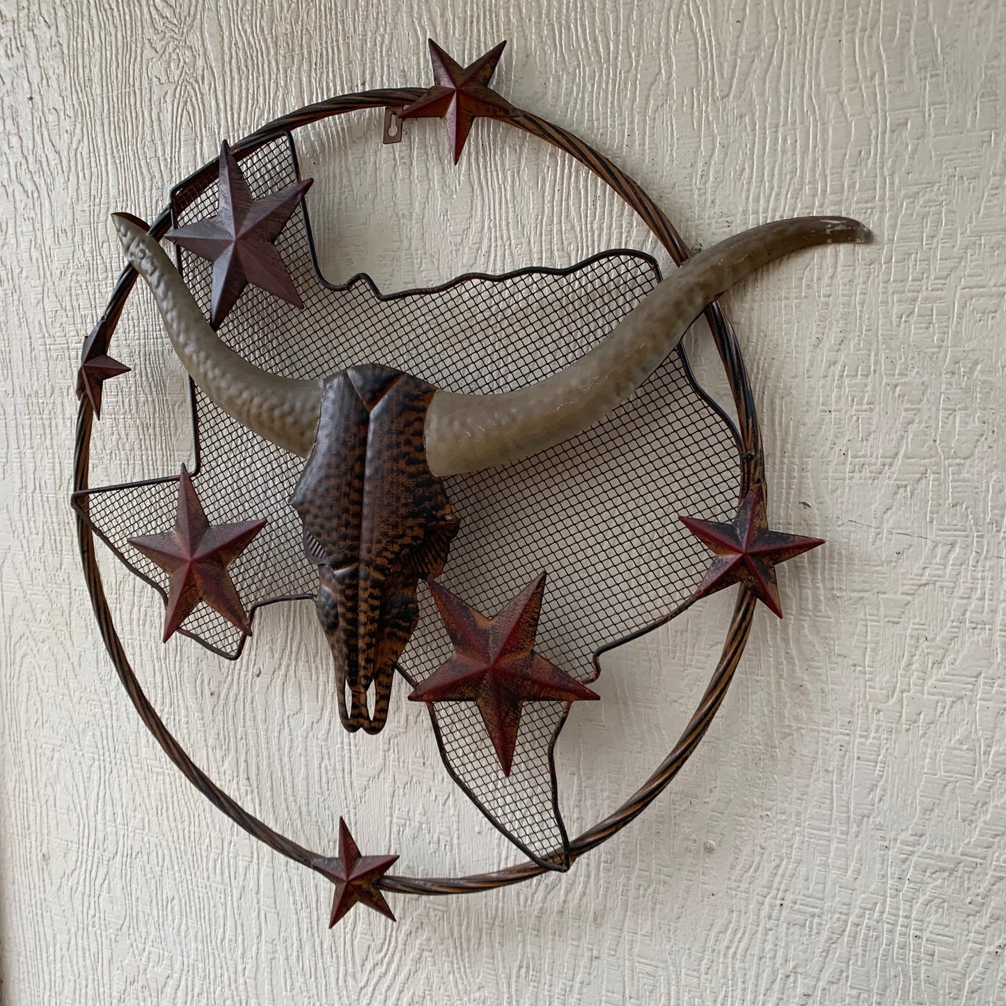 24" LONGHORNS & STARS METAL WALL ART SCULPTURE WESTERN HOME DECOR HANDMADE NEW