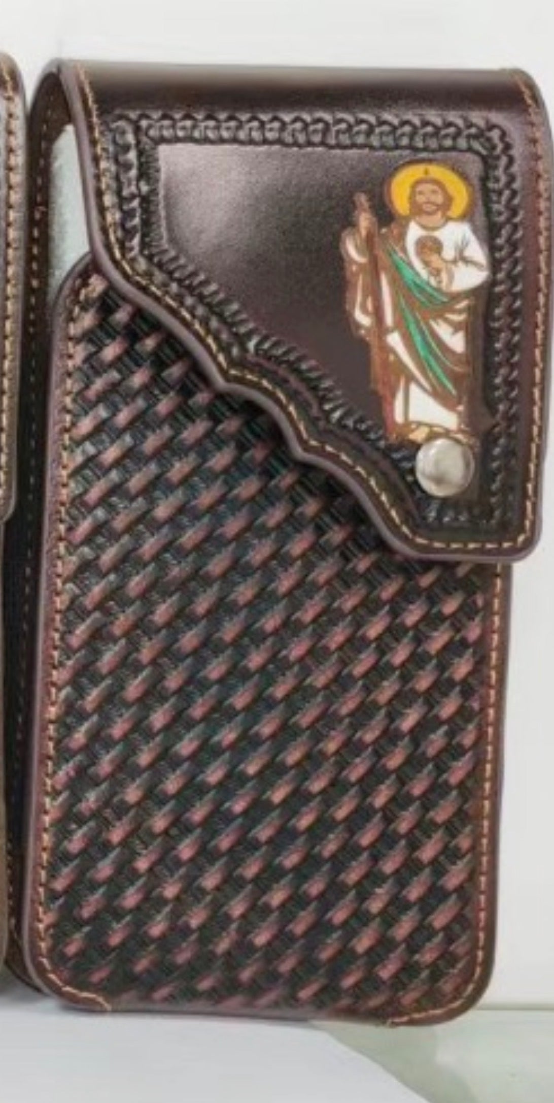 7" JESUS PHONE HOLSTER LEATHER LARGE BELT LOOP CASE UNIVERSAL HANDMADE