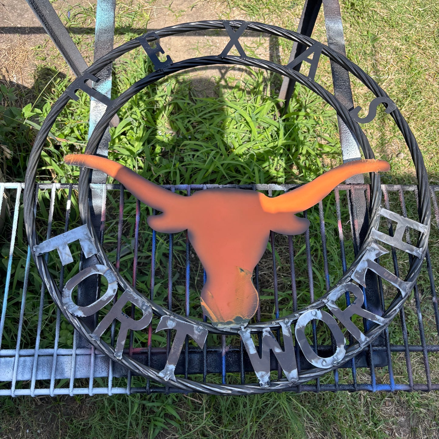 TEXAS FORT WORTH METAL SIGN LONGHORNS ORANGE WESTERN HOME DECOR HANDMADE