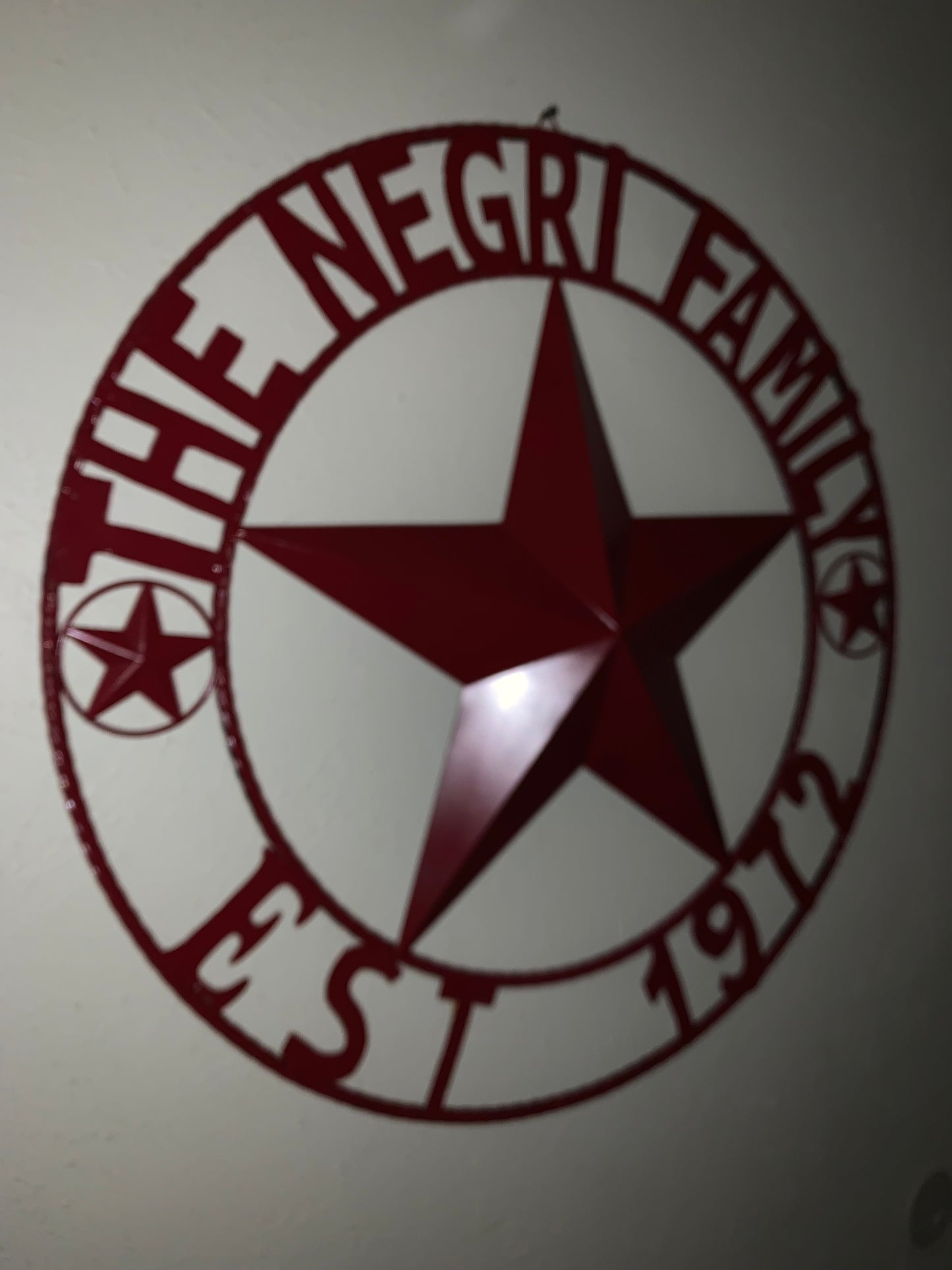 NEGRI FAMILY STYLE YOUR CUSTOM NAME STAR BARN STAR METAL LONE STAR WESTERN HOME DECOR RUSTIC BURGUNDY RED HANDMADE 24",32",36",50"