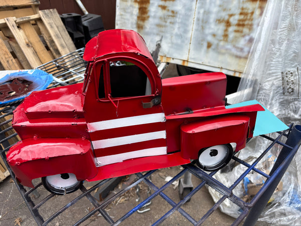 USA FLAG TRUCK 24" PICKUP PATRIOTIC TRUCK RED WHITE TAIL DOWN METAL GARDEN ART FIGURINE WESTERN HOME DECOR HANDMADE #EH12855