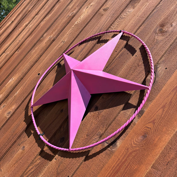 PINK STAR BARN METAL LONE STAR TWISTED ROPE RING WESTERN HOME DECOR HANDMADE 12",24",36"