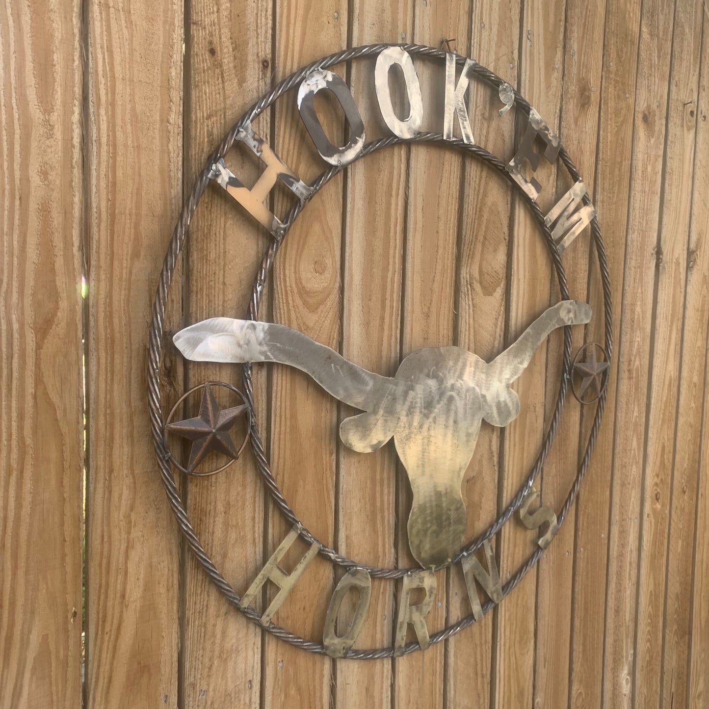 HOOKEM HORNS & LONE STAR TEXAS LONGHORNS HOOK EM RAW METAL UNPAINTED CUSTOM VINTAGE CRAFT WALL ART TEAM SIGN HANDMADE