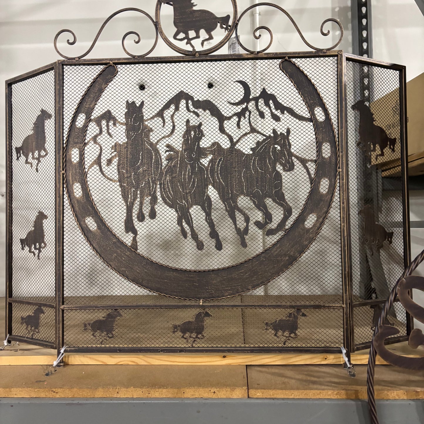 RUNNING HORSE METAL FIREPLACE SCREEN 40" X 33.5" WESTERN HOME DECOR HANDMADE #EH80005
