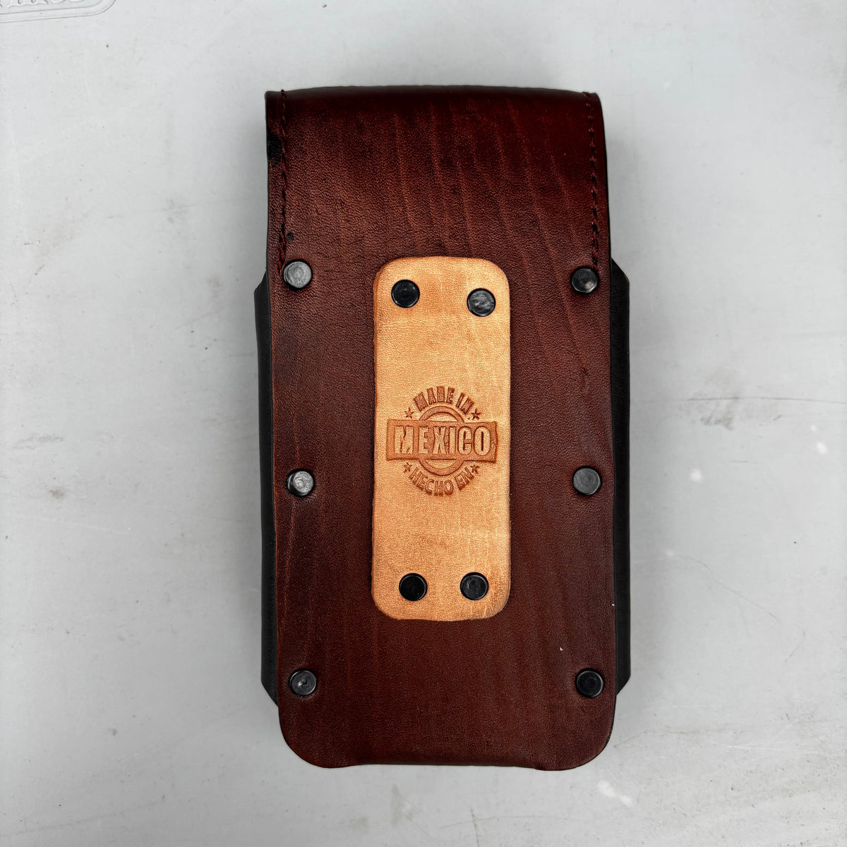 LEAF LEATHER HOLSTER 7" PHONE POUCH WITH KNIFE HOLDER FRONT EXTRA LARGE  BELT LOOP CELL PHONE CASE UNIVERSAL OVERSIZE MEXICO MADE #EH13863
