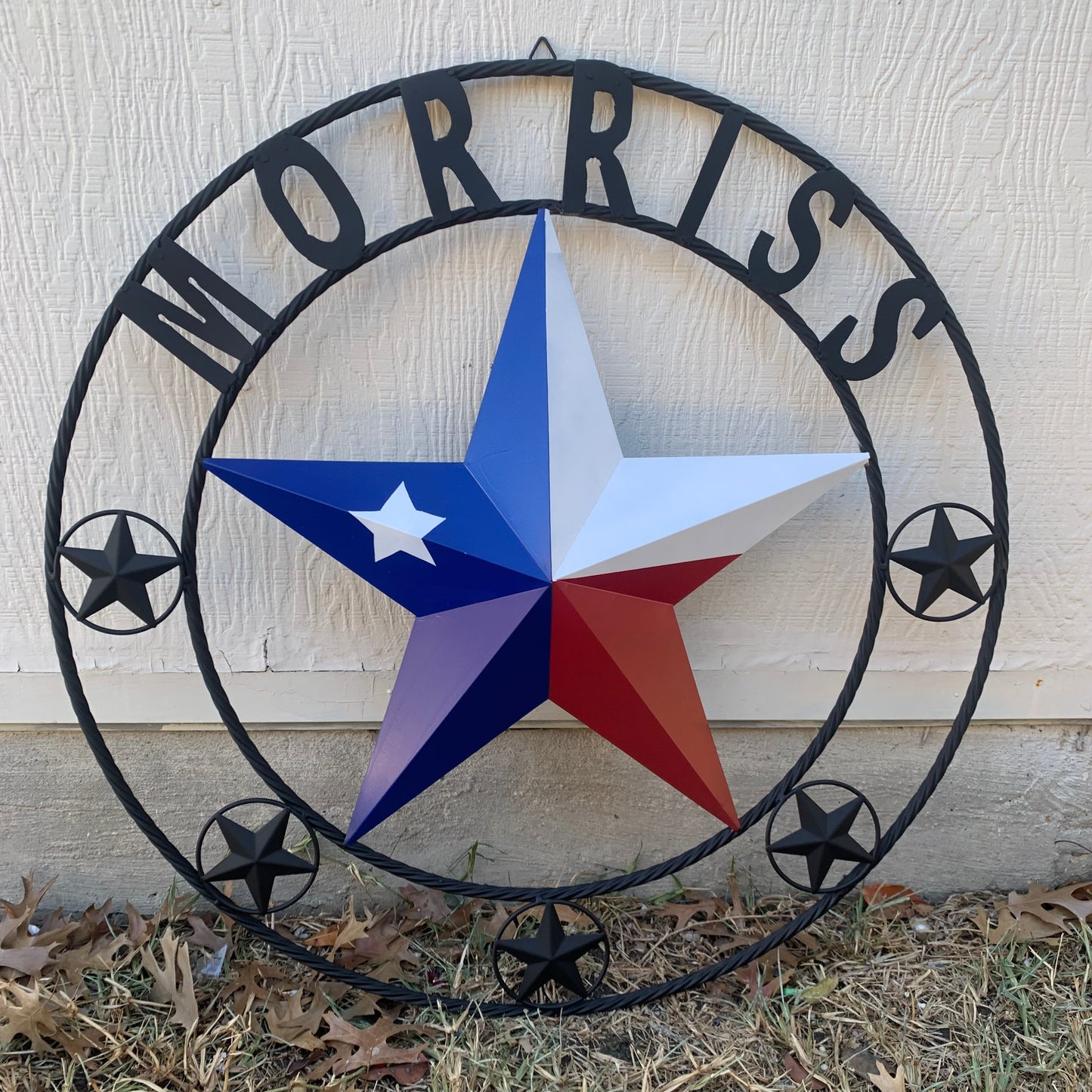 MORRISS TEXAS FLAG STYLE CUSTOM NAME STAR TWISTED ROPE BLACK RING WESTERN HOME DECOR HANDMADE