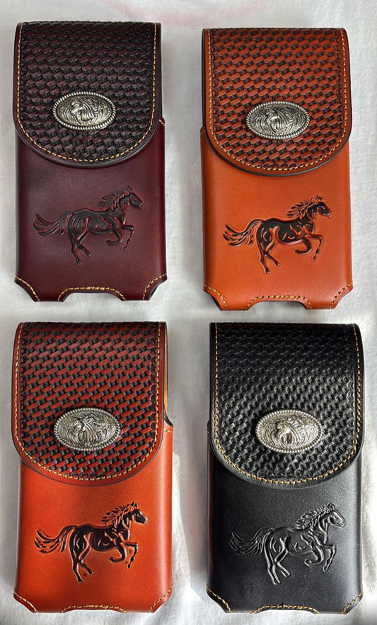 7" HORSE LEATHER PHONE HOLSTER POUCH EXTRA LARGE  BELT LOOP HOLSTER CELL PHONE CASE UNIVERSAL OVERSIZE #EH12694