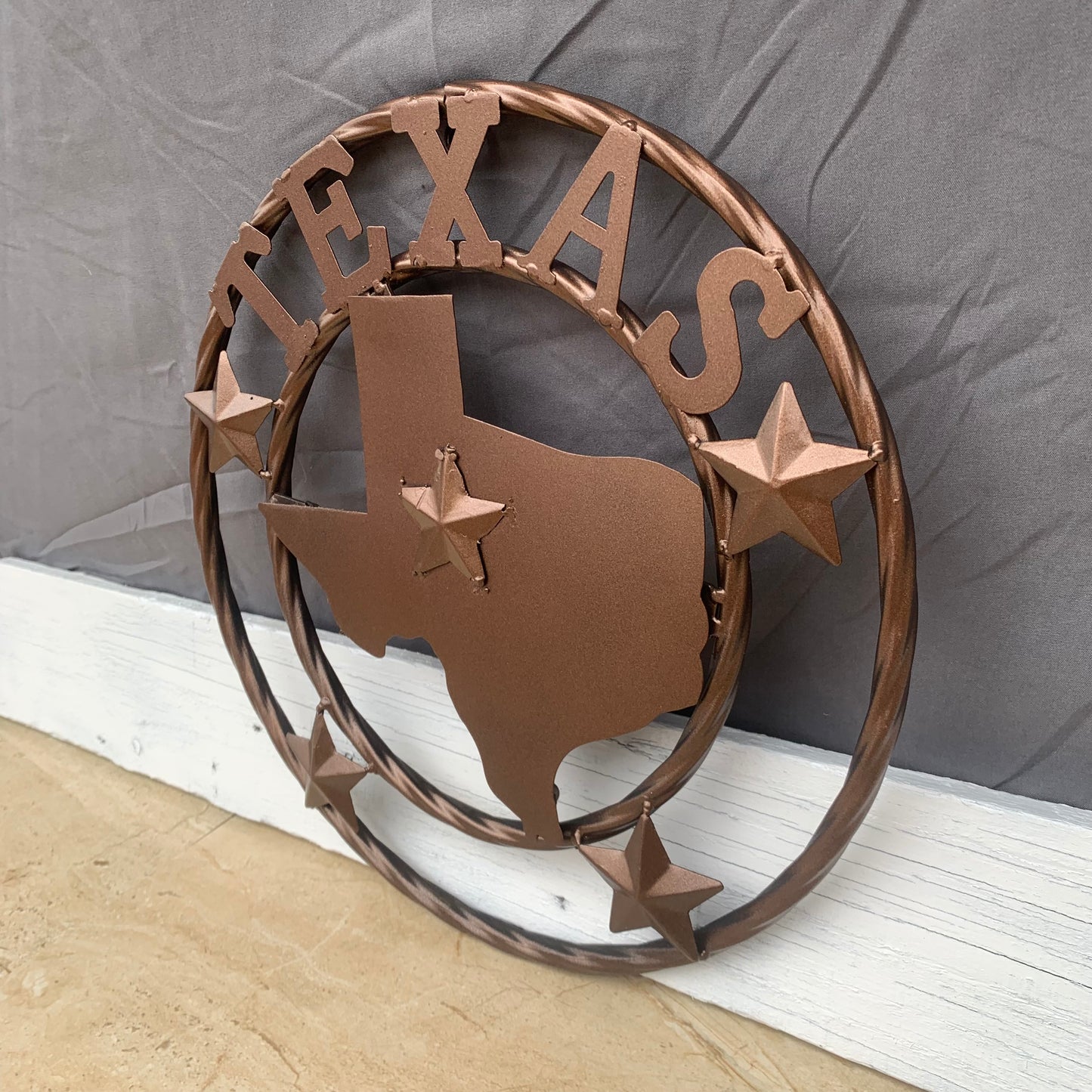 12" STATE OF TEXAS MAP RUSTIC BRONZE TWISTED RING METAL SIGN WESTERN HOME DECOR HANDMADE NEW