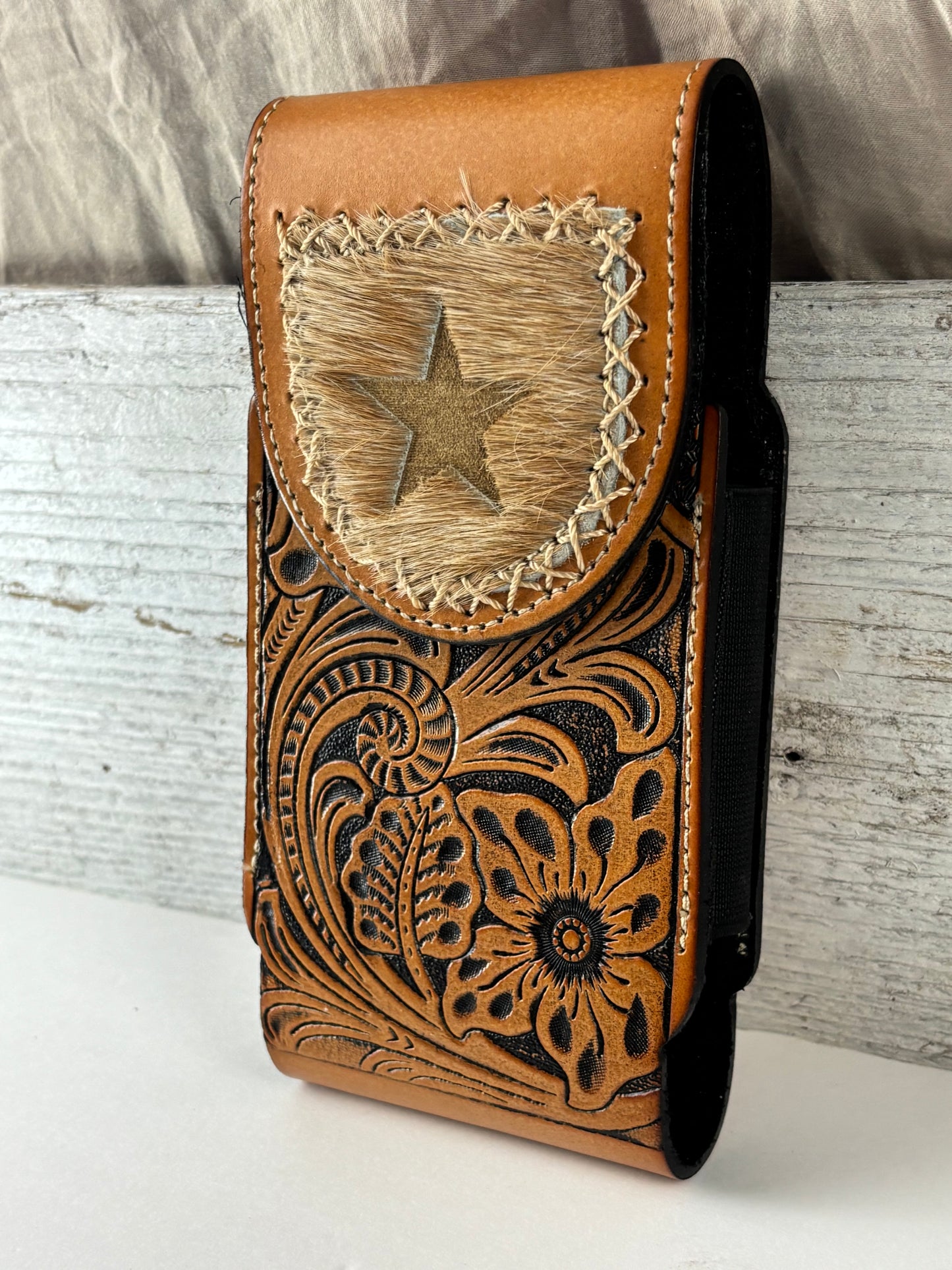 7" STAR LEATHER HOLSTER TAN BROWN STAR POUCH EXTRA LARGE  BELT LOOP CELL PHONE CASE UNIVERSAL OVERSIZE #EH13320