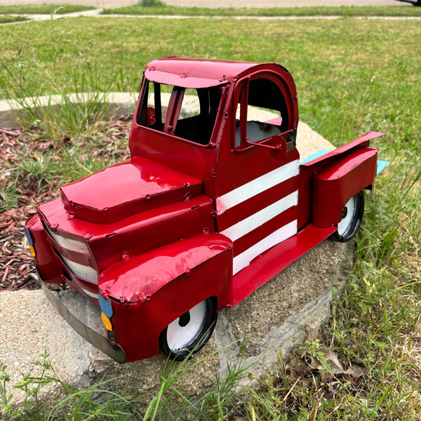 USA FLAG TRUCK 24" PICKUP PATRIOTIC TRUCK RED WHITE TAIL DOWN METAL GARDEN ART FIGURINE WESTERN HOME DECOR HANDMADE #EH12855