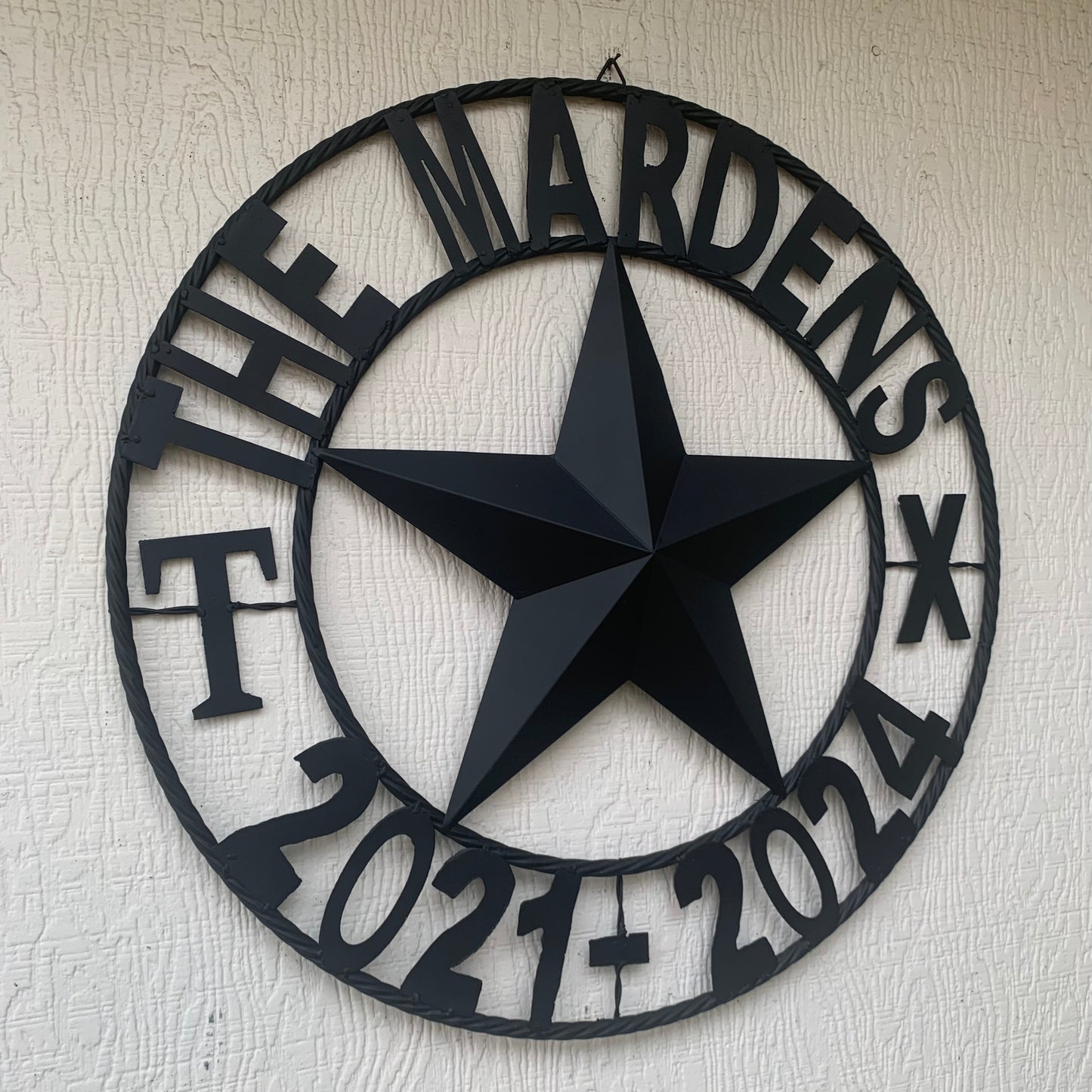 MARDENS STYLE CUSTOM NAME STAR BARN METAL STAR 3d TWISTED ROPE RING WESTERN HOME DECOR RUSTIC BLACK HANDMADE 24",32",36",50"