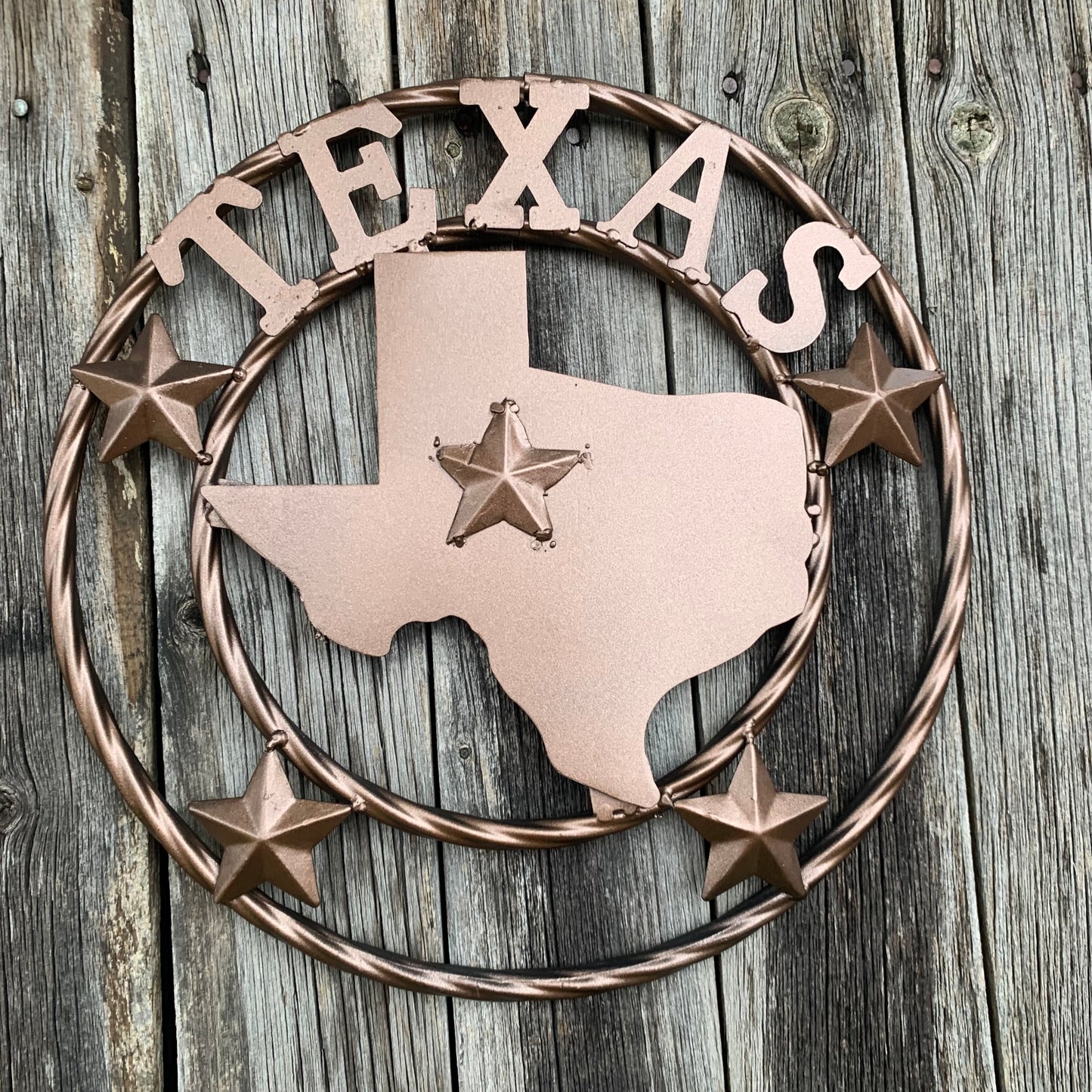12" STATE OF TEXAS MAP RUSTIC BRONZE TWISTED RING METAL SIGN WESTERN HOME DECOR HANDMADE NEW