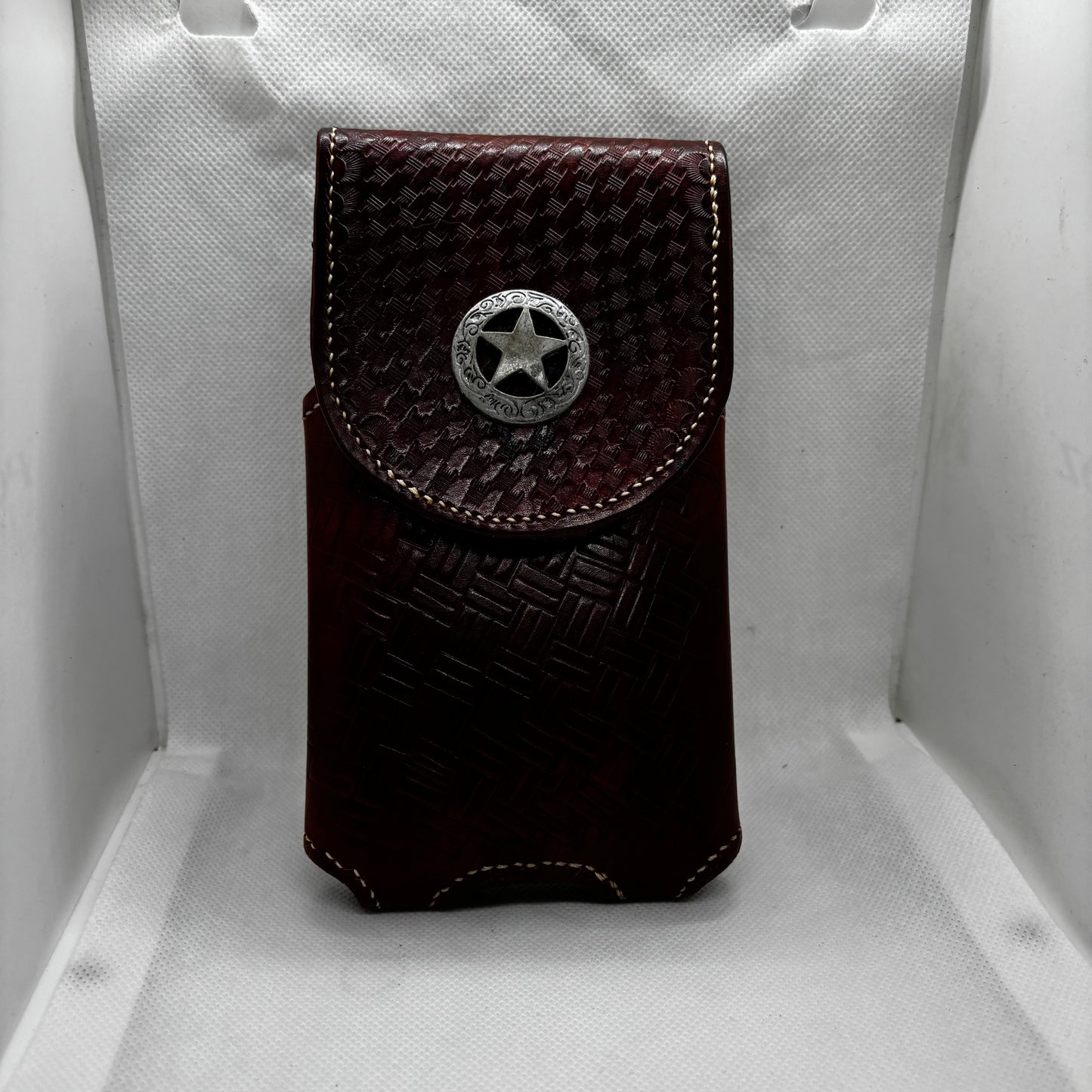 7" LONE STAR LEATHER HOLSTER BROWN STAR POUCH EXTRA LARGE  BELT LOOP CLIP CELL PHONE CASE UNIVERSAL HANDMADE #EH13808