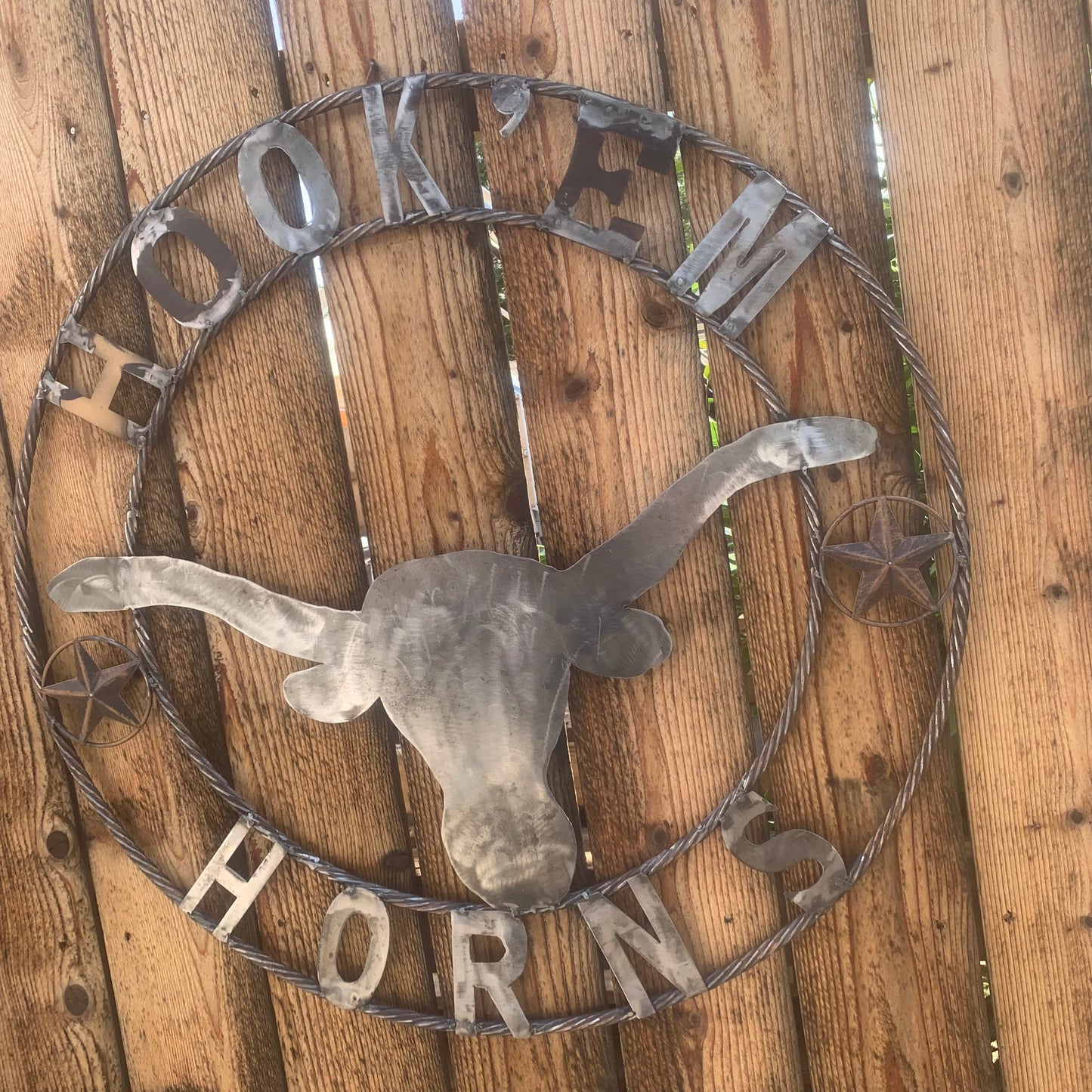 HOOKEM HORNS & LONE STAR TEXAS LONGHORNS HOOK EM RAW METAL UNPAINTED CUSTOM VINTAGE CRAFT WALL ART TEAM SIGN HANDMADE