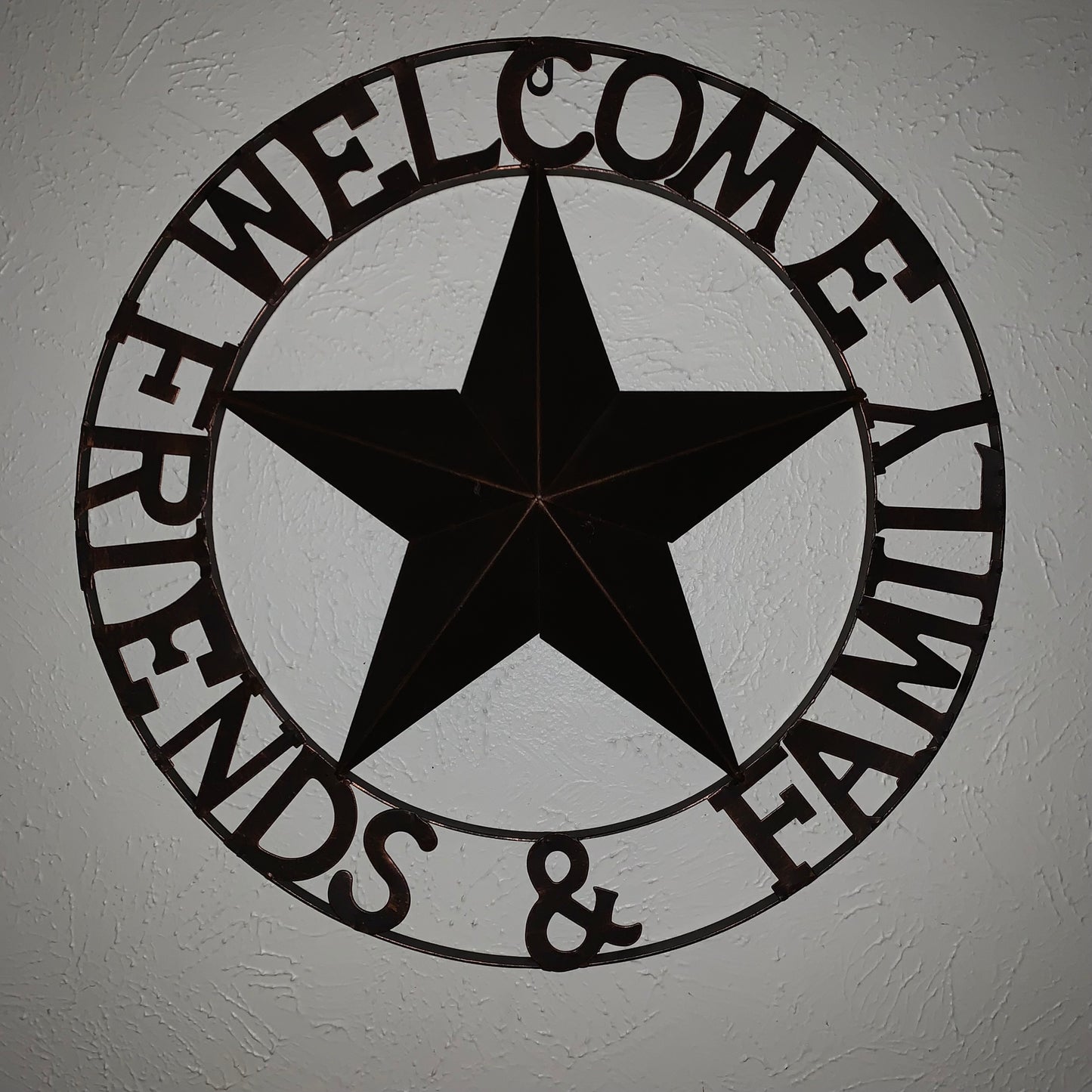 WELCOME FRIENDS FAMILY BARN METAL STAR WALL ART BRONZE WESTERN HOME DECOR HANDMADE NEW #EH13339