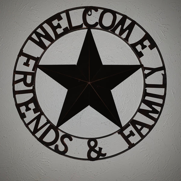 WELCOME FRIENDS FAMILY BARN METAL STAR WALL ART WESTERN HOME DECOR HANDMADE NEW