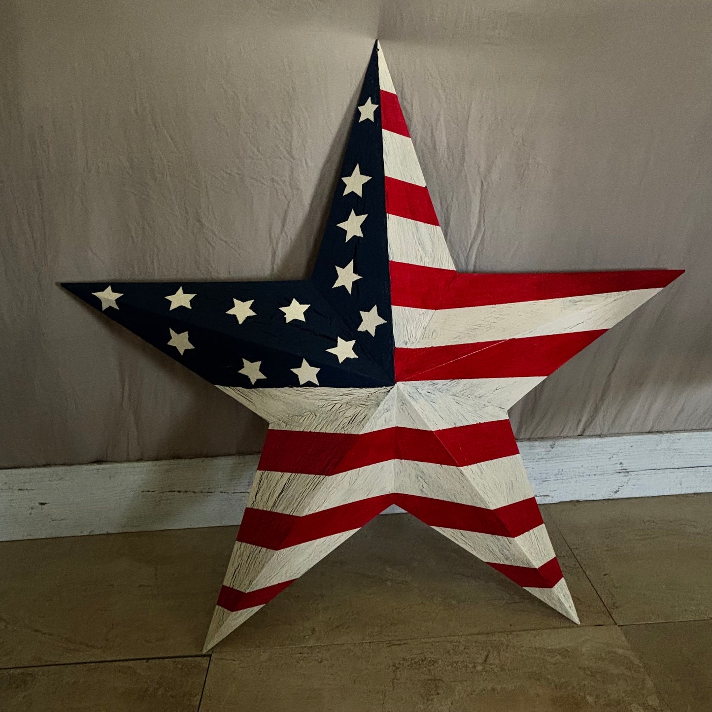 USA FLAG STAR CRACKLE RED IVORY NAVY BLUE METAL BARN STAR METAL WALL ART WESTERN HOME DECOR HANDMADE NEW