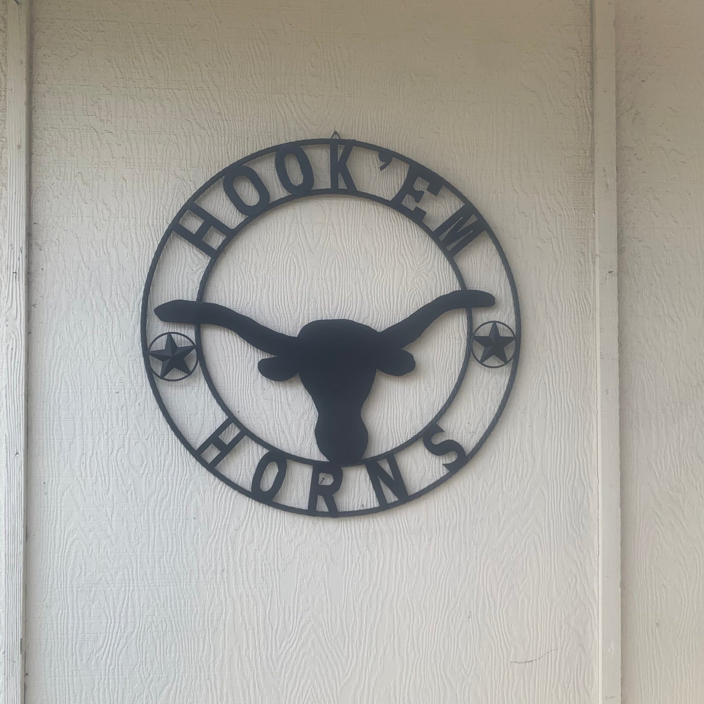 HOOKEM HORNS WITH LONE STAR TEXAS LONGHORNS HOOK EM BLACK METAL CUSTOM VINTAGE CRAFT WALL ART TEAM SIGN HANDMADE