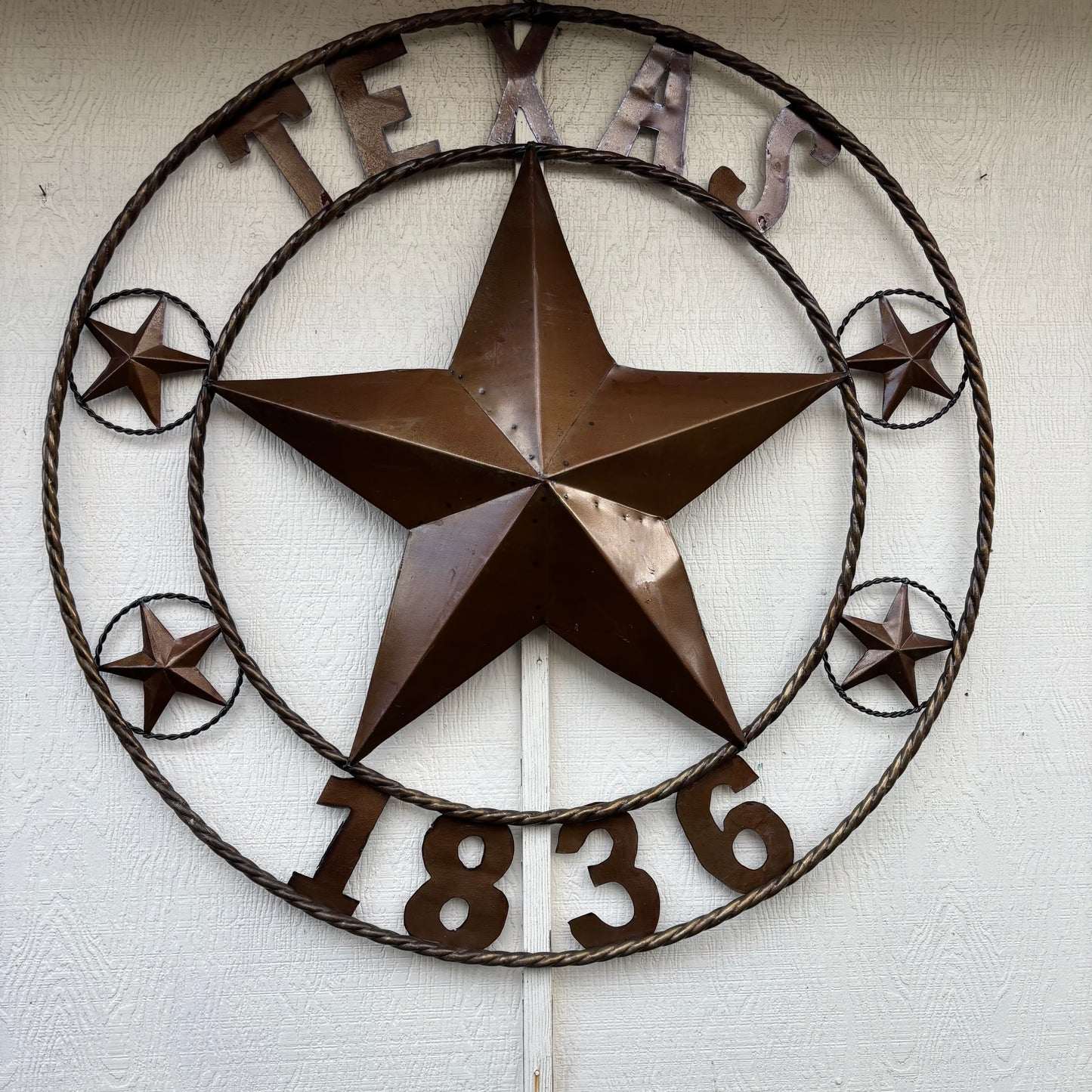 TEXAS 1836 GIANT NATURAL RUSTIC SEALED UNPAINTED LARGE OVERSIZE METAL LONESTAR GENUINE RUST PATINA LONE STAR TWISTED ROPE RING 4,5,6 FOOT