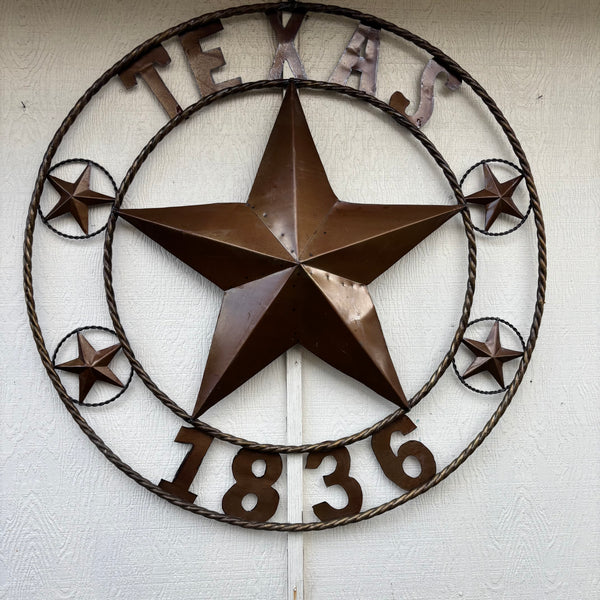 TEXAS 1836 GIANT NATURAL RUSTIC SEALED UNPAINTED LARGE OVERSIZE METAL LONESTAR GENUINE RUST PATINA LONE STAR TWISTED ROPE RING 4,5,6 FOOT