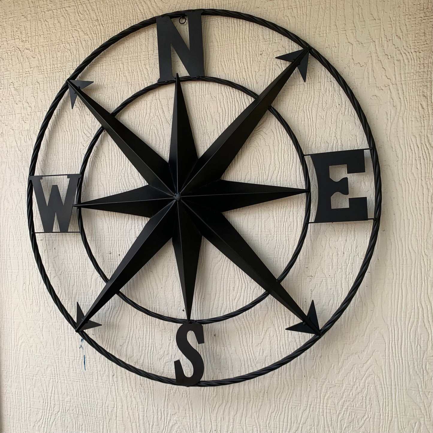 36" COMPASS RUSTIC BLACK METAL SIGN WALL ART WESTERN HOME DECOR HANDMADE NEW