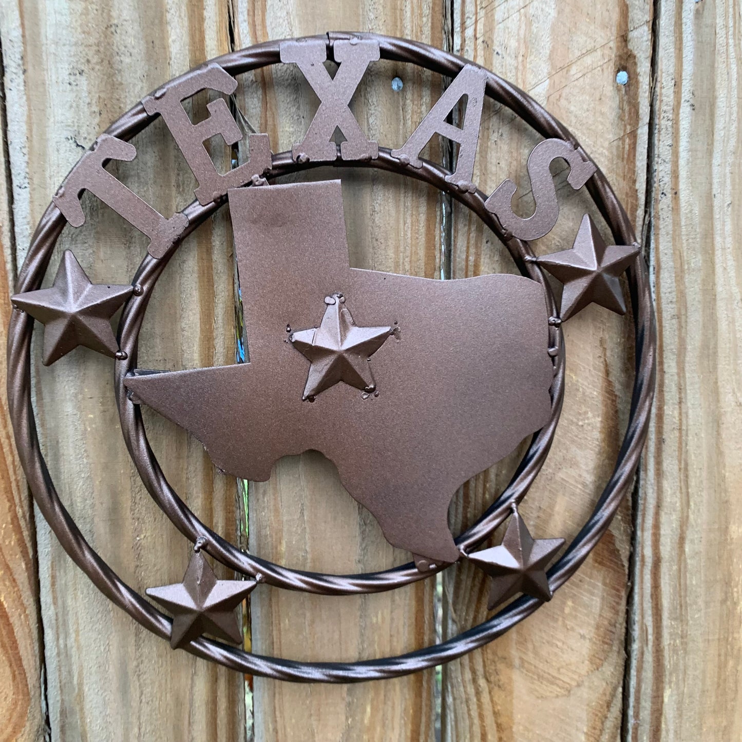 12" STATE OF TEXAS MAP RUSTIC BRONZE TWISTED RING METAL SIGN WESTERN HOME DECOR HANDMADE NEW