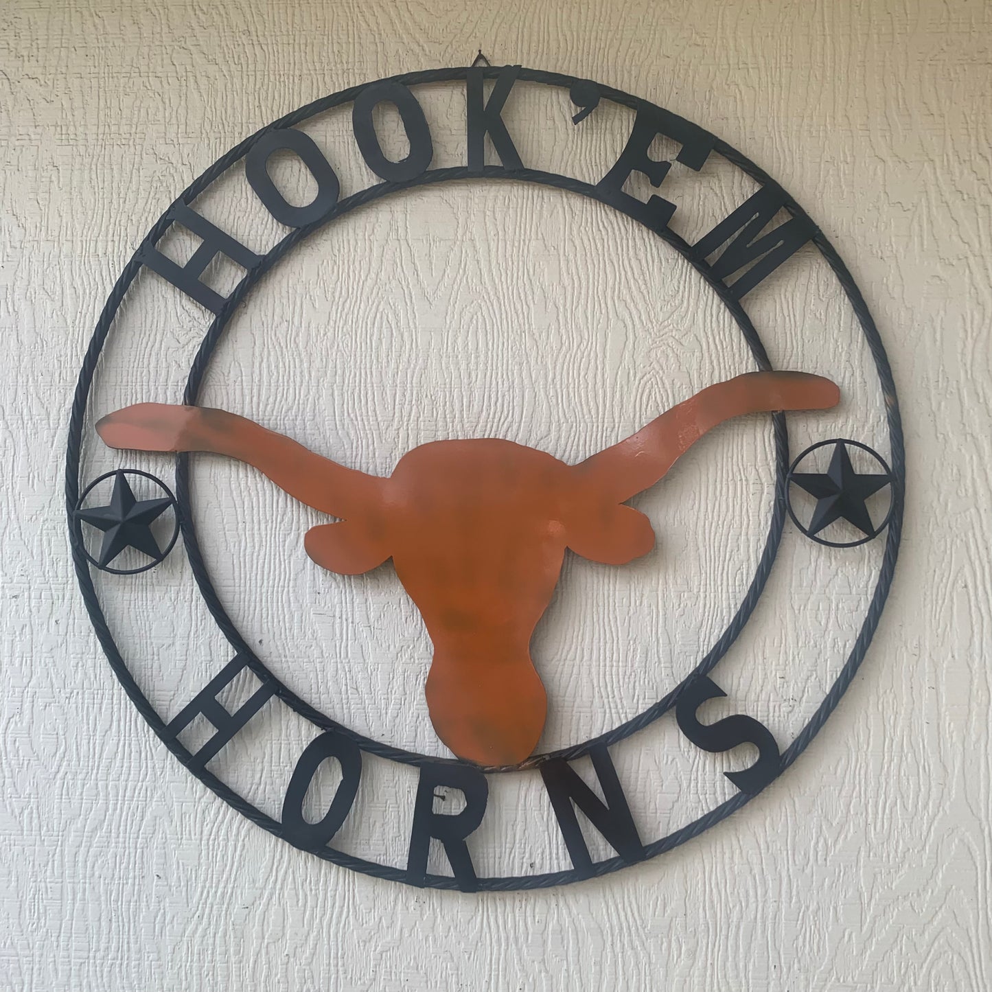 HOOKEM HORNS WITH LONE STAR TEXAS LONGHORNS HOOK EM METAL CUSTOM VINTAGE CRAFT WALL ART TEAM SIGN HANDMADE