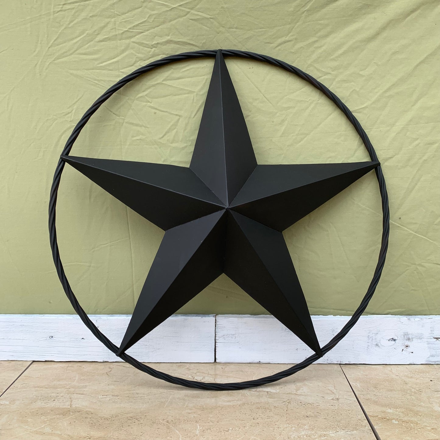 RUSTIC BLACK BARN STAR METAL LONE STAR 3d TWISTED ROPE RING WESTERN HOME DECOR HANDMADE NEW 12",16",24",32",36"-#EH10608