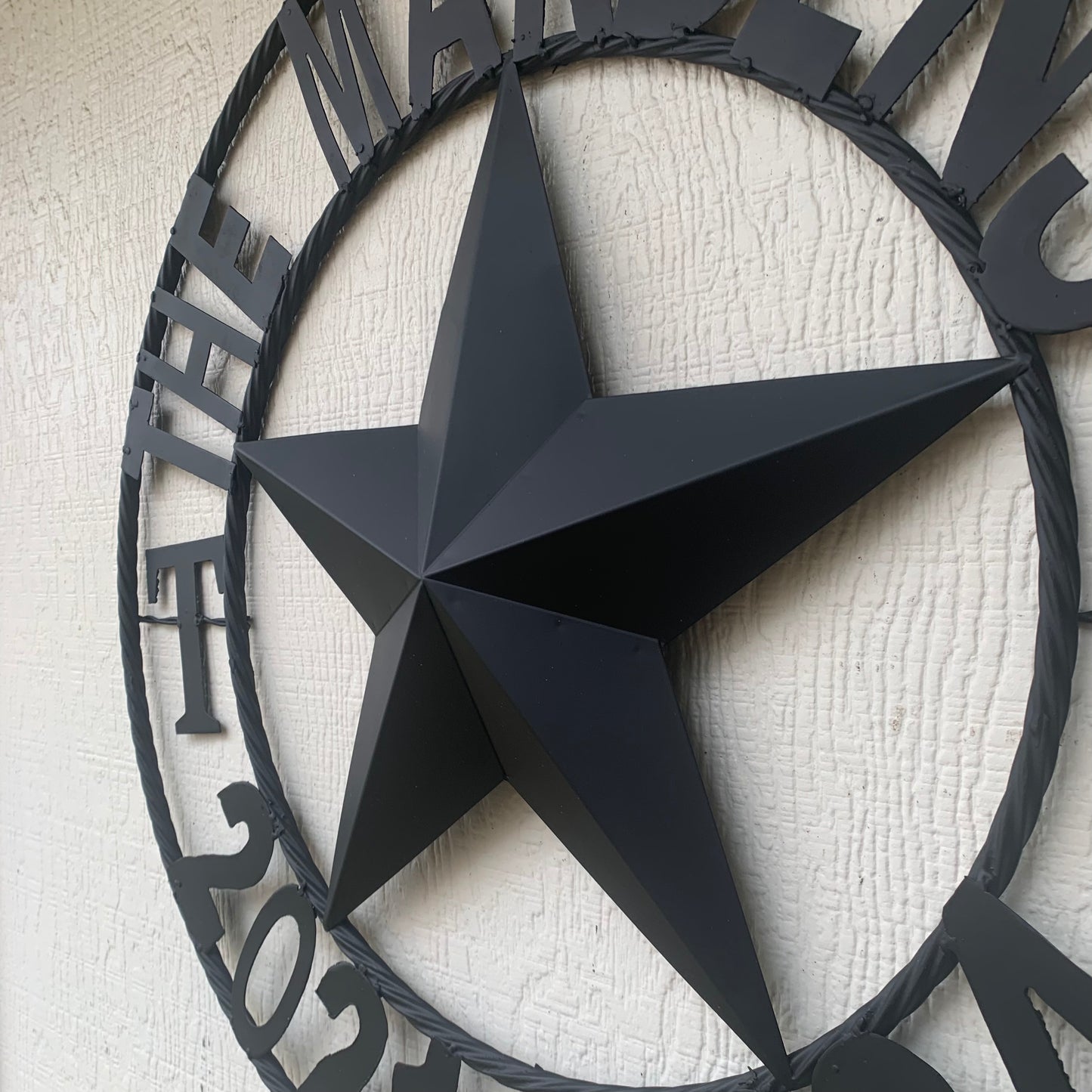 MARDENS STYLE CUSTOM NAME STAR BARN METAL STAR 3d TWISTED ROPE RING WESTERN HOME DECOR RUSTIC BLACK HANDMADE 24",32",36",50"