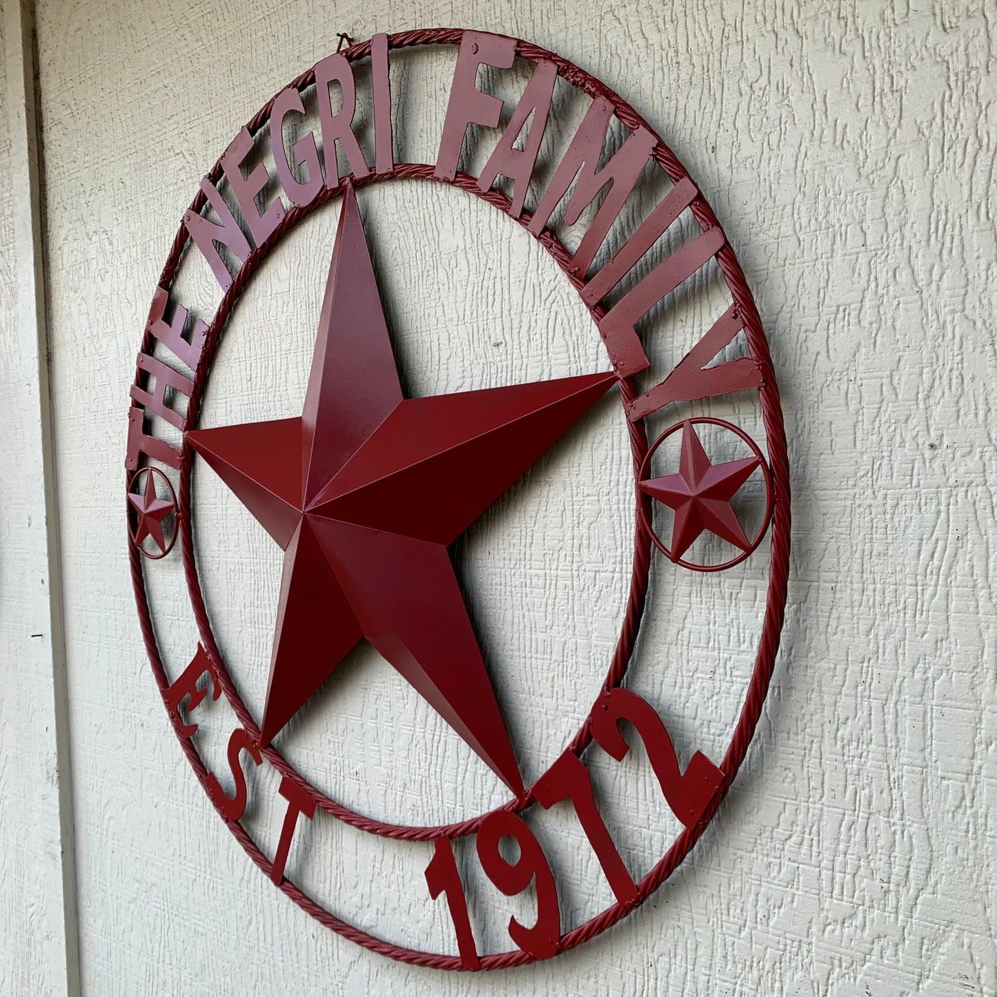 NEGRI FAMILY STYLE YOUR CUSTOM NAME STAR BARN STAR METAL LONE STAR WESTERN HOME DECOR RUSTIC BURGUNDY RED HANDMADE 24",32",36",50"