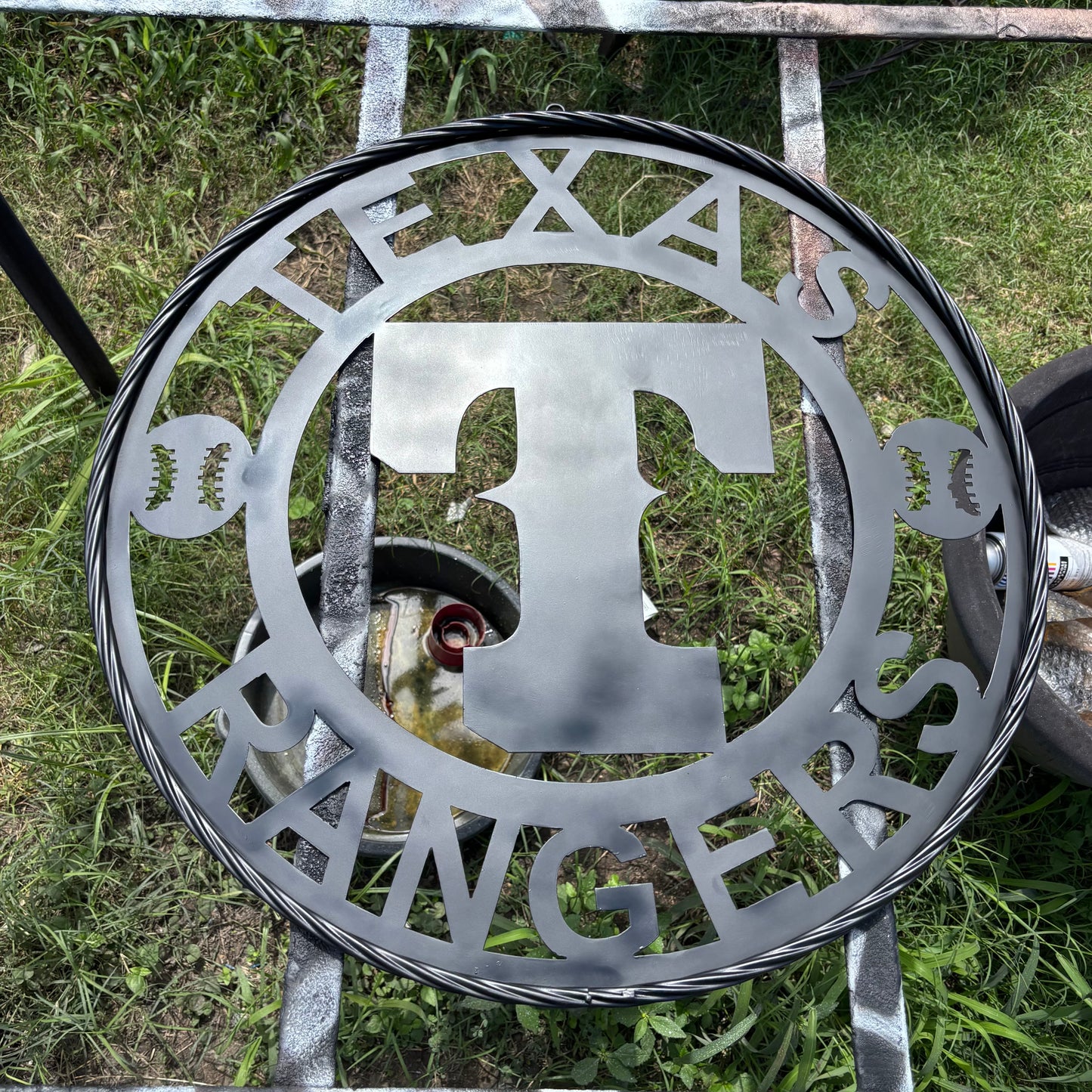 TEXAS RANGERS BLACK CUSTOM METAL VINTAGE CRAFT TEAM SIGN TWISTED ROOE RING HANDMADE
