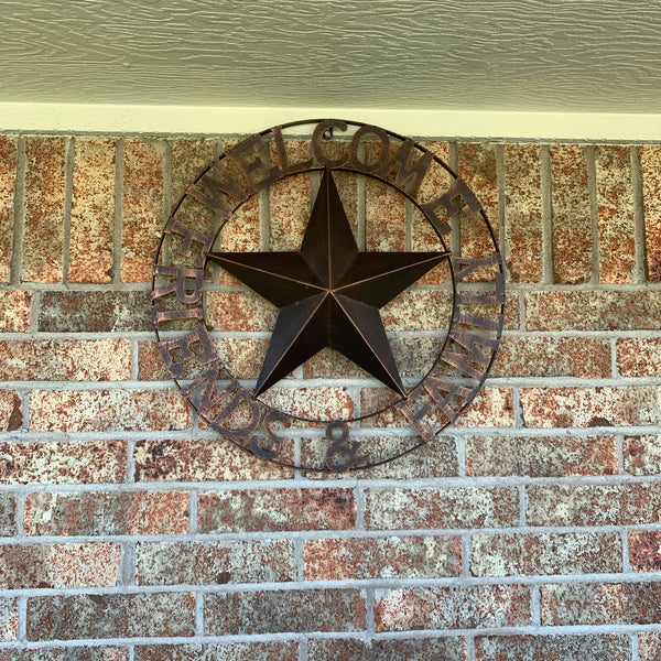 WELCOME FRIENDS FAMILY BARN METAL STAR WALL ART WESTERN HOME DECOR HANDMADE NEW