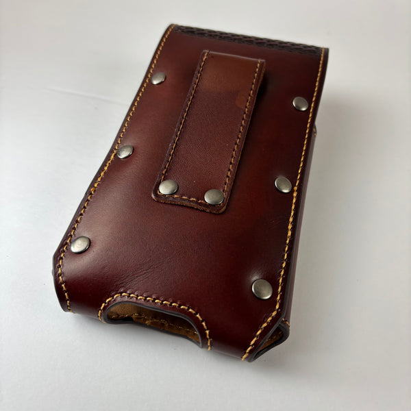 7" PLAIN FLORAL LEATHER HOLSTER BROWN STAR POUCH EXTRA LARGE  BELT LOOP CELL PHONE CASE UNIVERSAL OVERSIZE