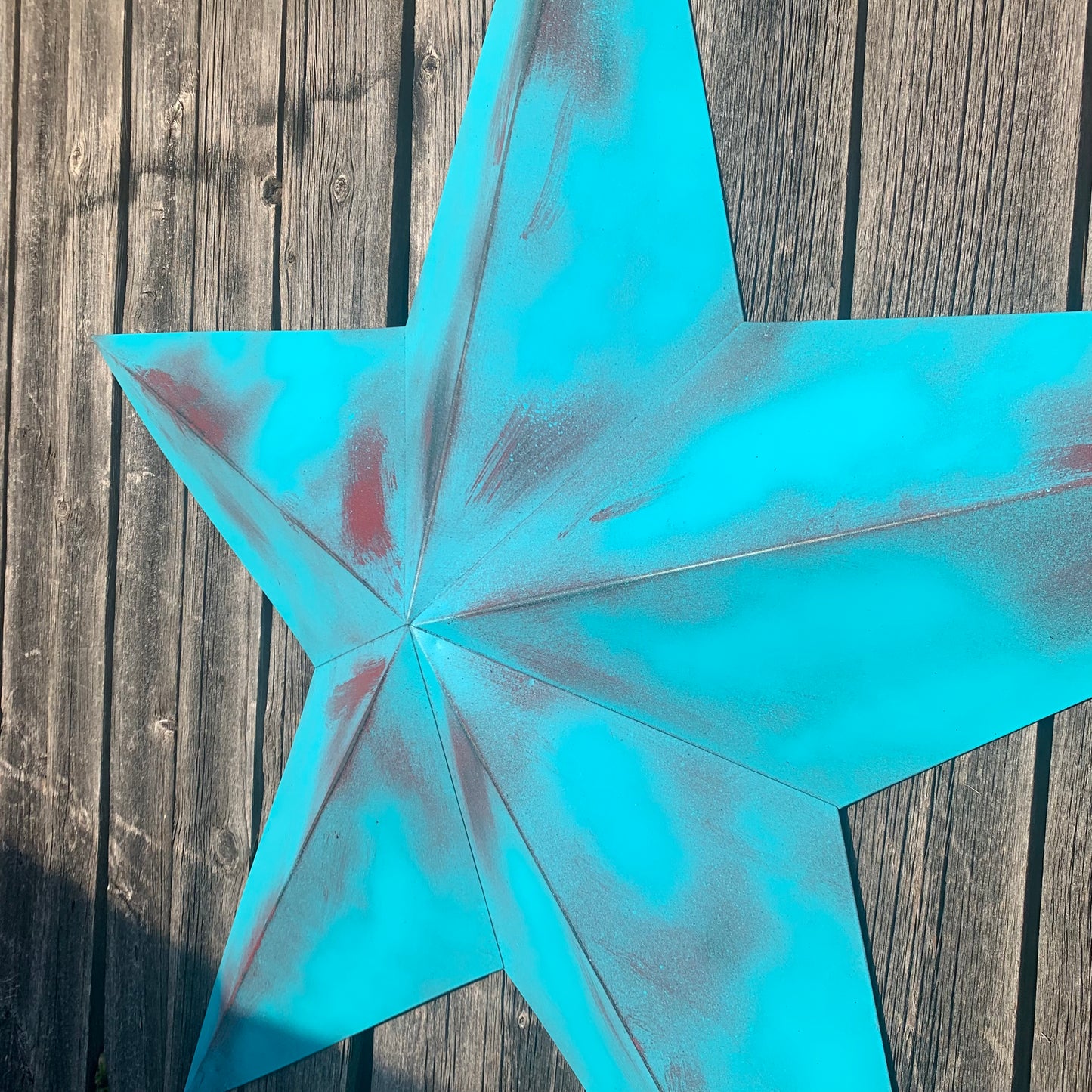 #EH10540 TURQUOISE DISTRESSED TWO TONE BARN STAR METAL ART WESTERN HOME DECOR HANDMADE NEW