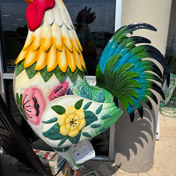 ROOSTER 6 FOOT CHICKEN GARDEN ANIMAL SCULPTURE METAL DECOR HANDMADE