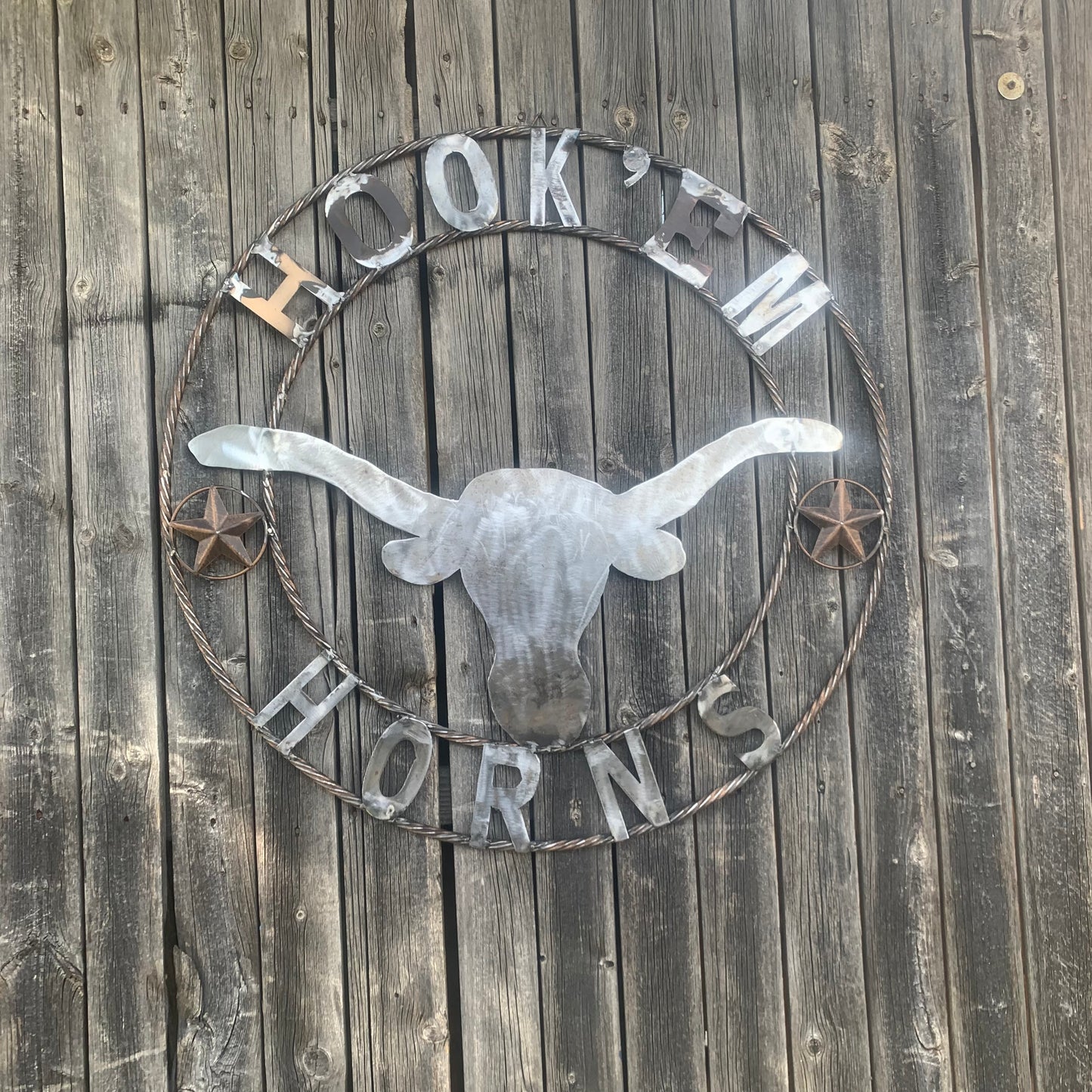 HOOKEM HORNS & LONE STAR TEXAS LONGHORNS HOOK EM RAW METAL UNPAINTED CUSTOM VINTAGE CRAFT WALL ART TEAM SIGN HANDMADE
