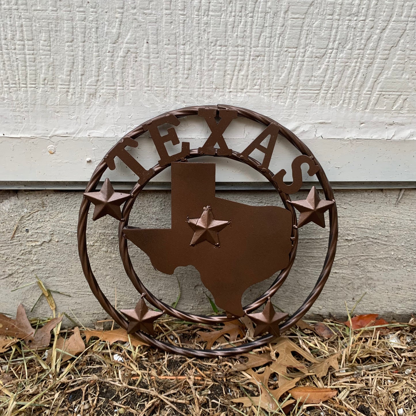 12" STATE OF TEXAS MAP RUSTIC BRONZE TWISTED RING METAL SIGN WESTERN HOME DECOR HANDMADE NEW