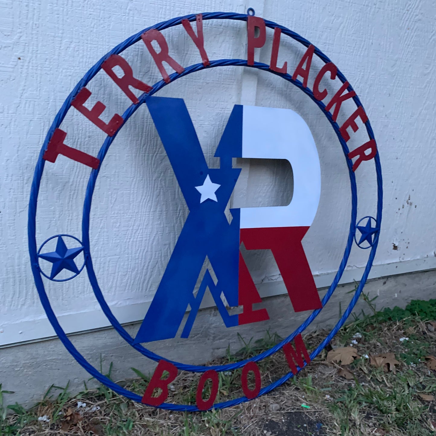 #EH11299 CUSTOM NAME XR ROOFING STYLE SIGN RED,WHITE & BLUE TEXAS FLAG LOGO HANDMADE