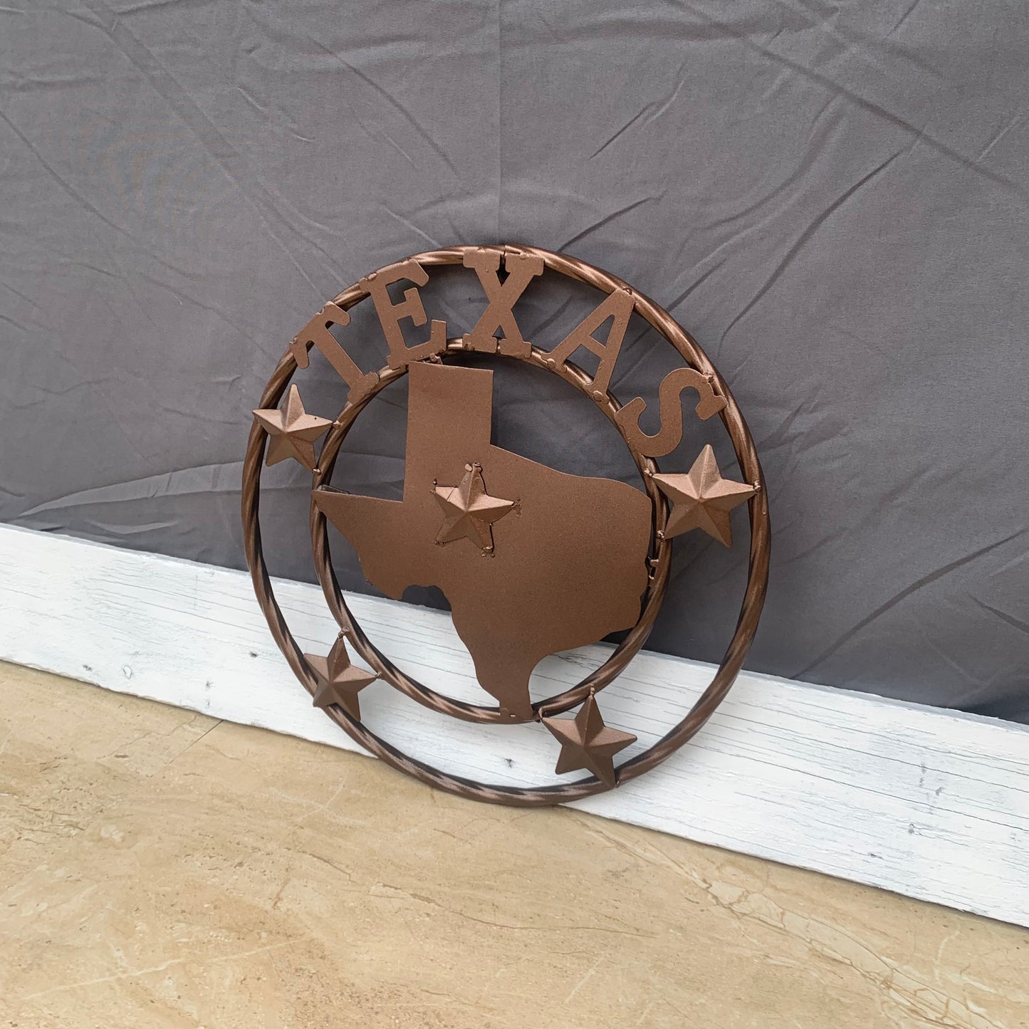 12" STATE OF TEXAS MAP RUSTIC BRONZE TWISTED RING METAL SIGN WESTERN HOME DECOR HANDMADE NEW