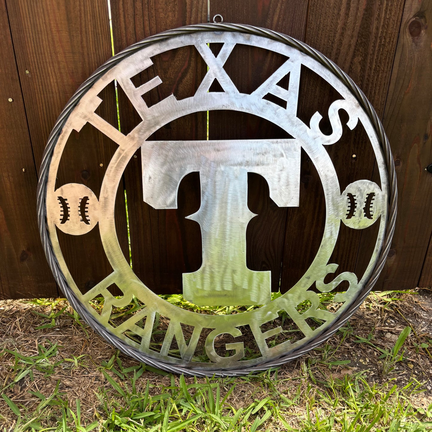TEXAS RANGERS CUSTOM RAW METAL VINTAGE CRAFT TEAM SIGN TWISTED ROPE RING HANDMADE
