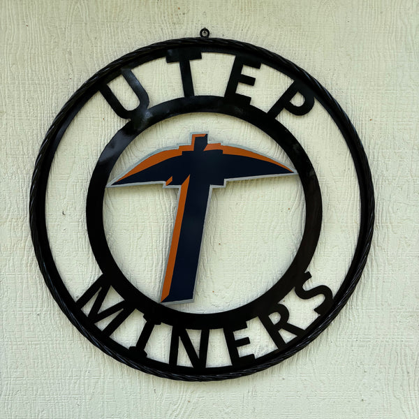 UTEP MINERS CUSTOM METAL VINTAGE CRAFT TEAM SIGN WESTERN HOME DECOR HANDMADE