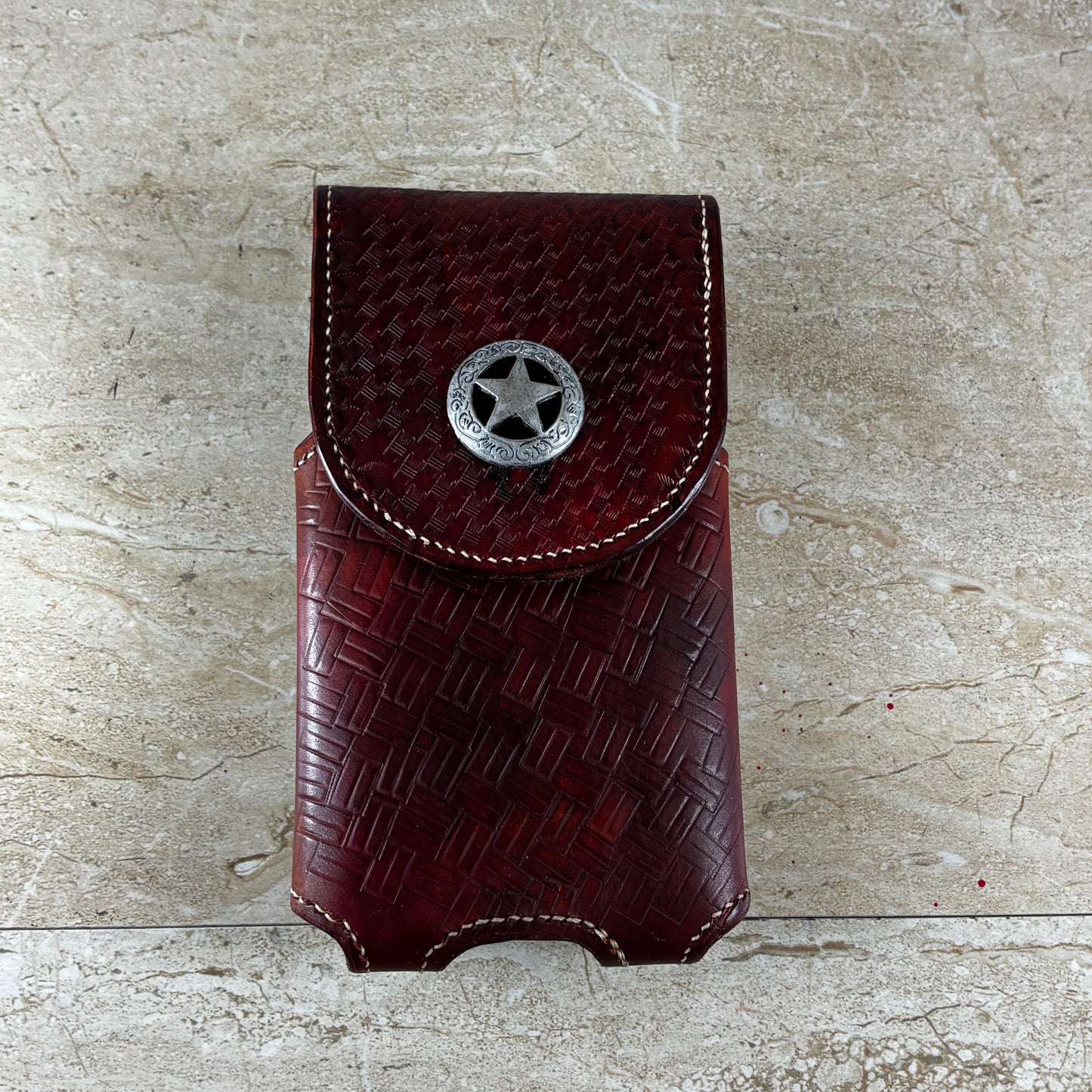 7" LONE STAR LEATHER HOLSTER BROWN STAR POUCH EXTRA LARGE  BELT LOOP CLIP CELL PHONE CASE UNIVERSAL HANDMADE #EH13808