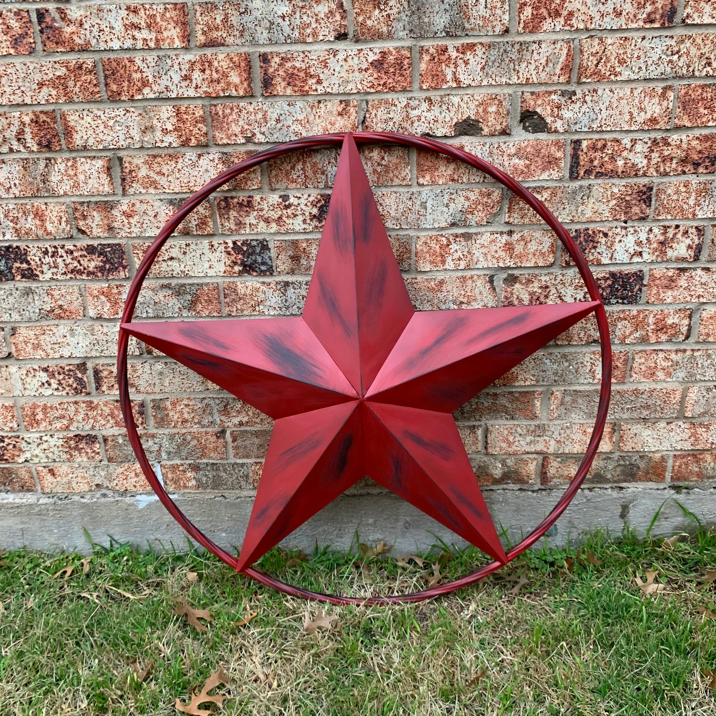 RED DISTRESSED STAR TWO TONE TEXTURE BARN STAR METAL LONESTAR TWISTED ROPE RING WESTERN HOME DECOR HANDMADE NEW #EH12958