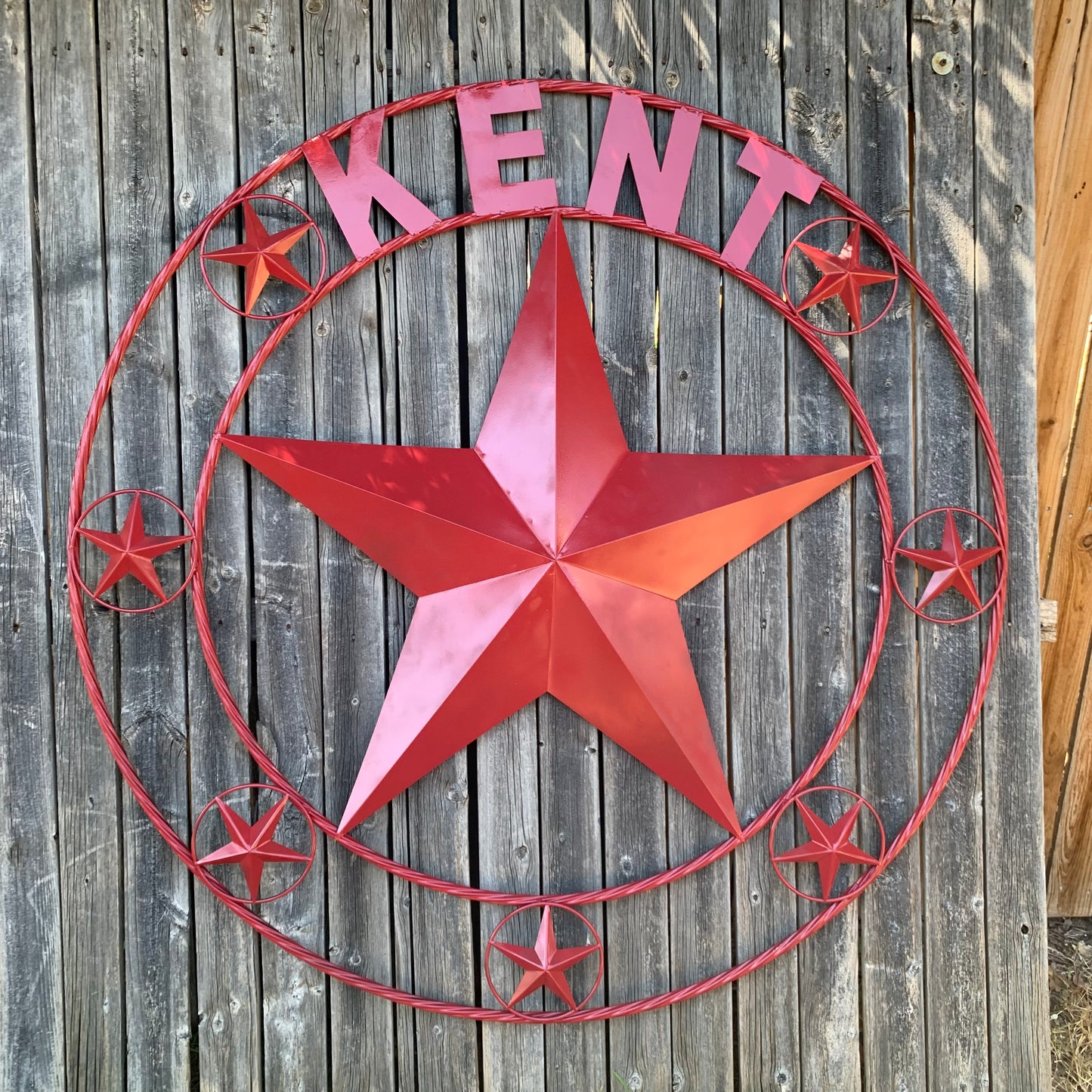 KENT STYLE YOUR CUSTOM STAR METAL NAME RUSTIC BURGUNDY RED CUSTOM 3d STAR METAL NAME BARN STAR TWISTED ROPE RING DESIGN METAL WALL ART HOME DECOR ANY SIZE