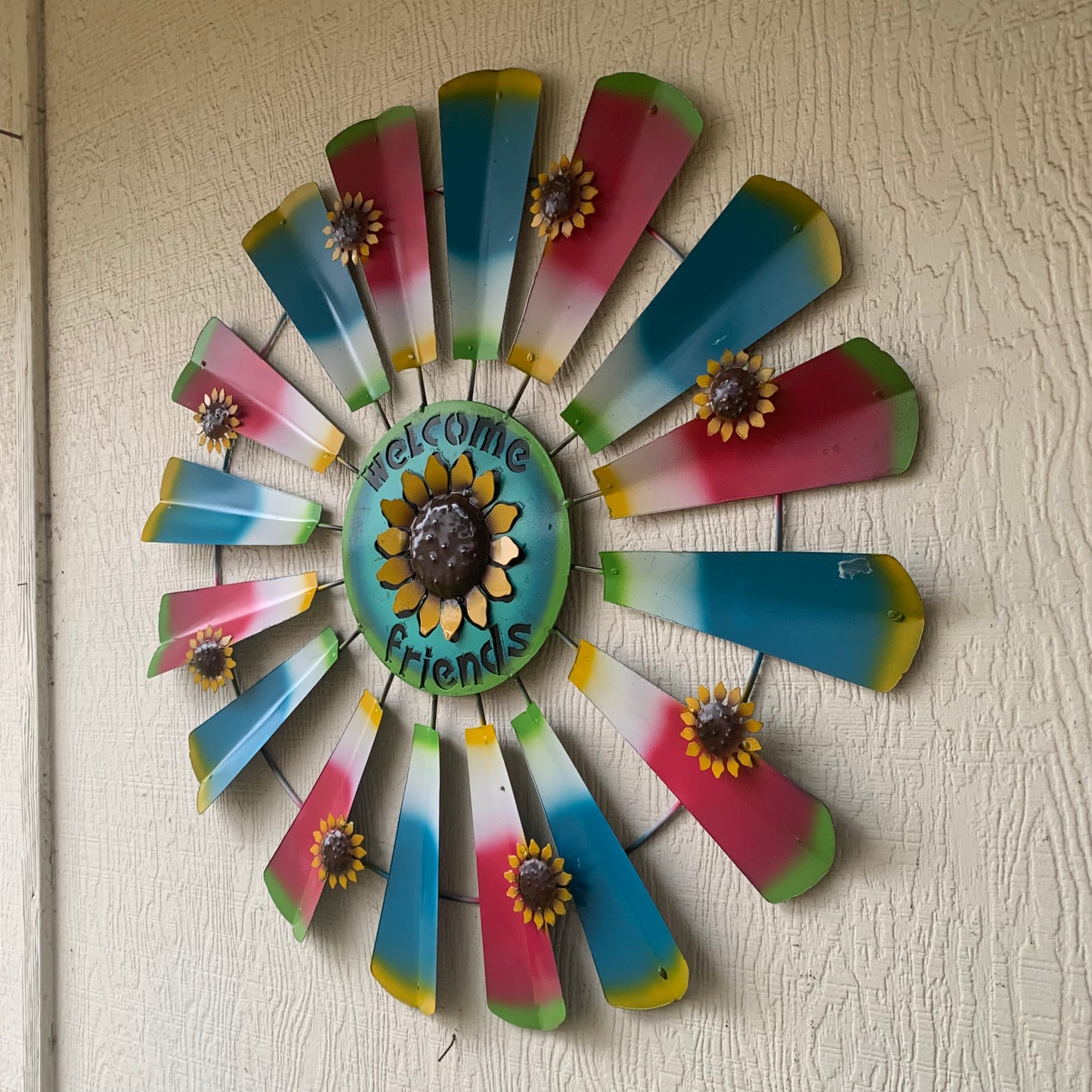 32" WINDMILL WELCOME FRIENDS FARMHOUSE WALL ART METAL WESTERN HOME DECOR NEW #EH12175